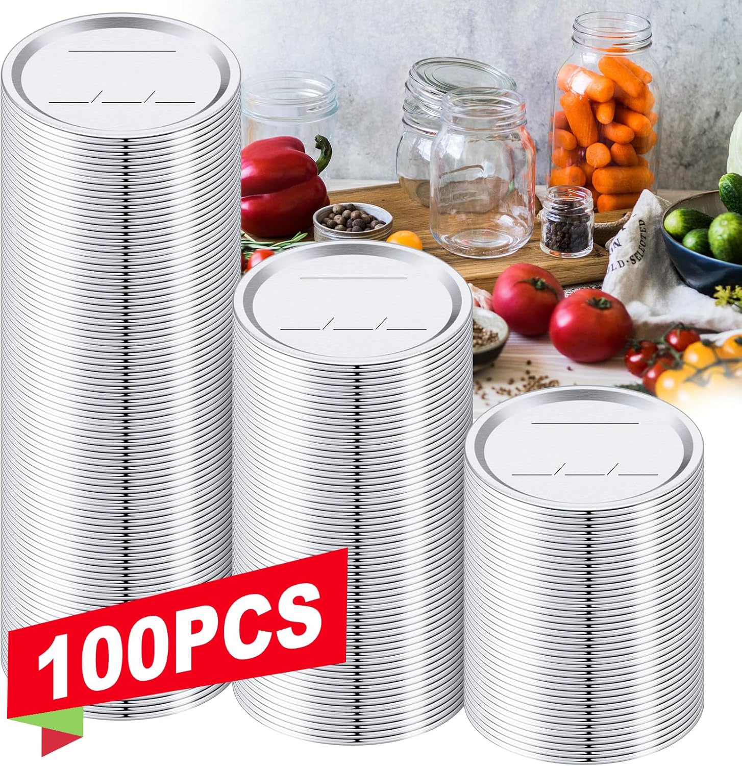100 PCS Wide Mouth Mason Jar Canning Lids with Leak Proof Seal