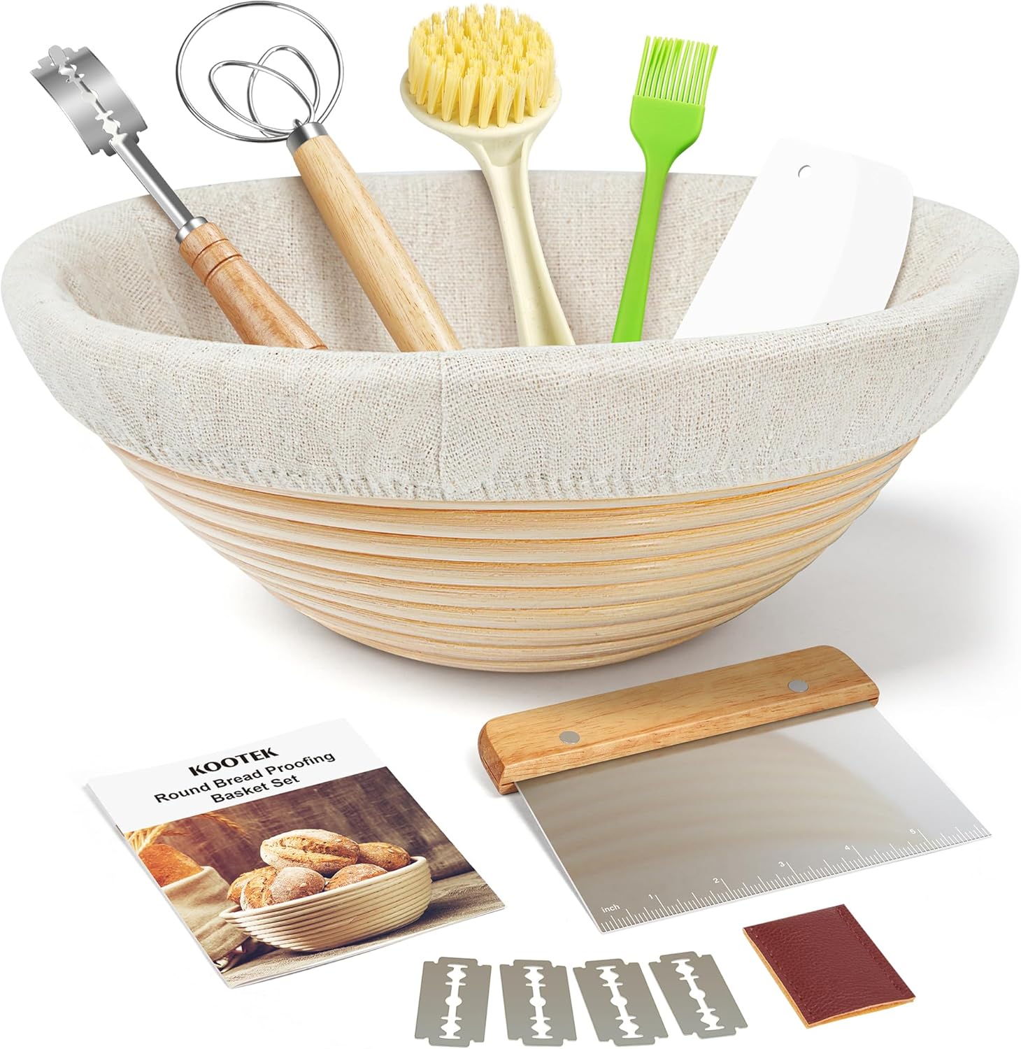 Kootek Banneton Proofing Basket Set with Dough Whisk and Lame