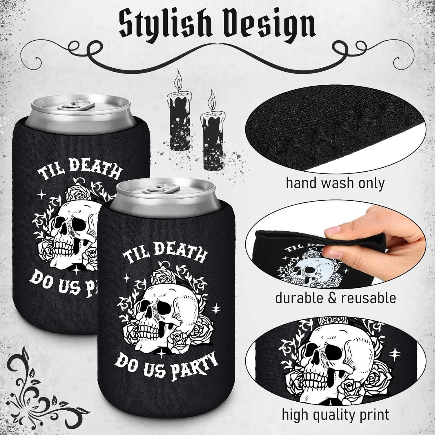 50 Pcs Gothic Halloween Beverage Sleeves for Bachelorette Parties