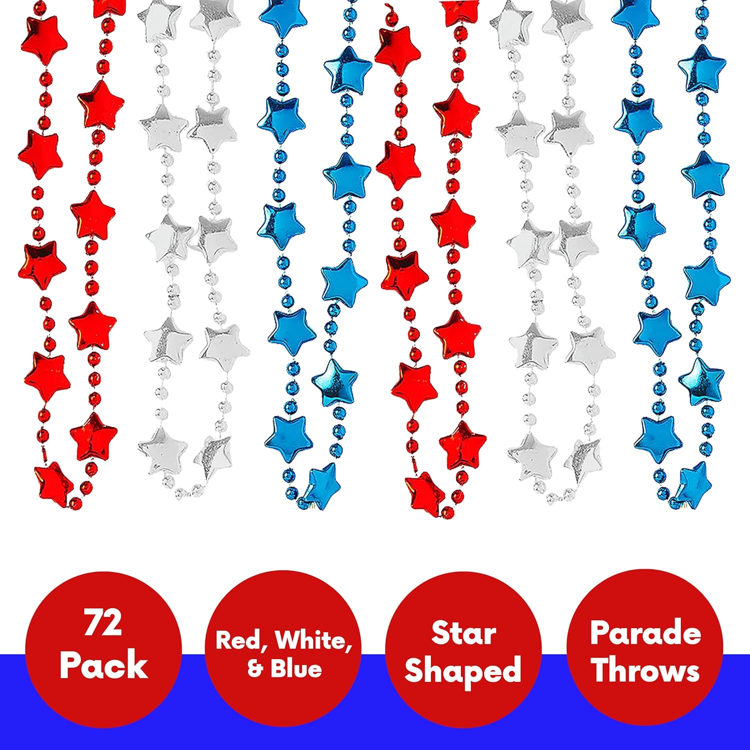4Es Novelty 72 Patriotic Bead Necklaces Bulk Pack