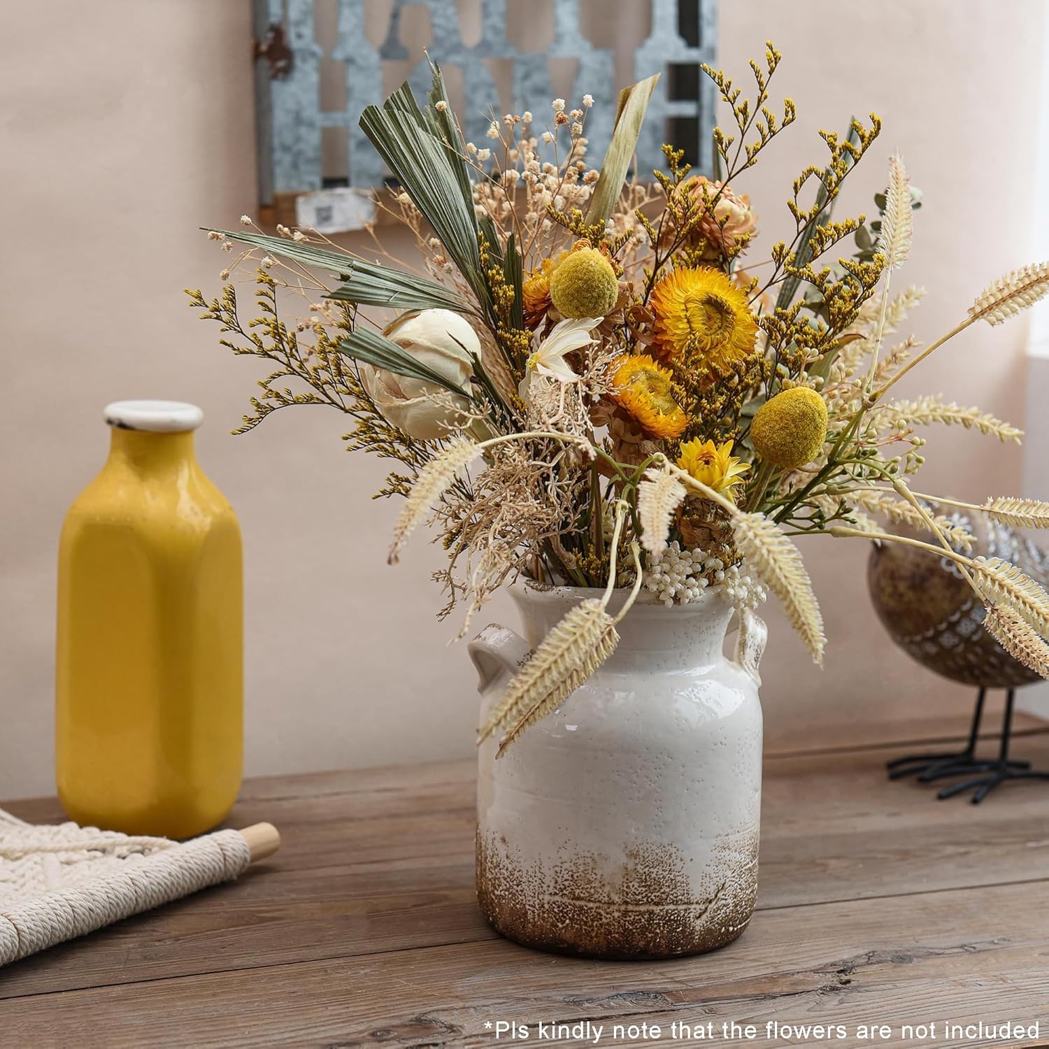 Quoowiit Ceramic Rustic Farmhouse Vase White Boho Decor