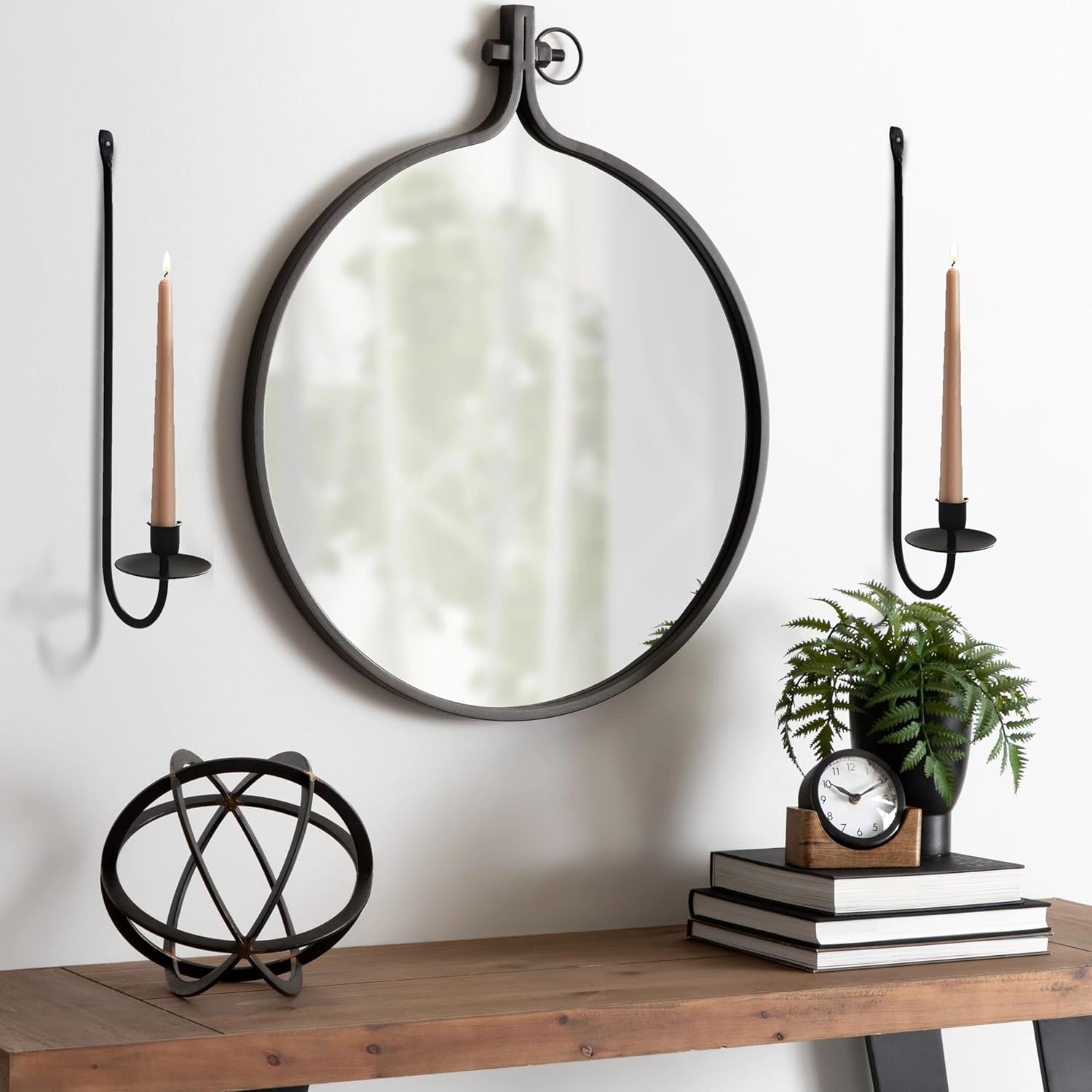 Remenna Wall Candle Sconce Holder Set of 2 Modern Black Wrought Iron