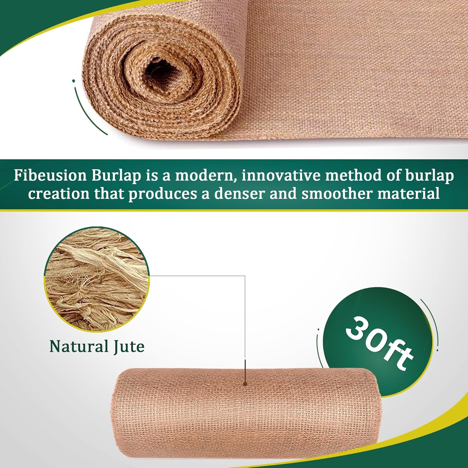 FIBEUSION Burlap Table Runner 6 Inch x 30 Ft