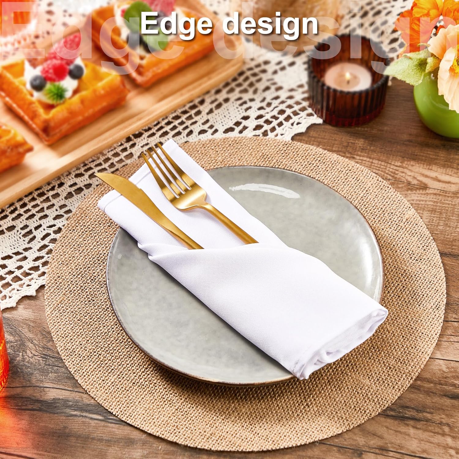 Mifoci 100 Fall Burlap Placemats 118 Inch Reusable Round Table Mats