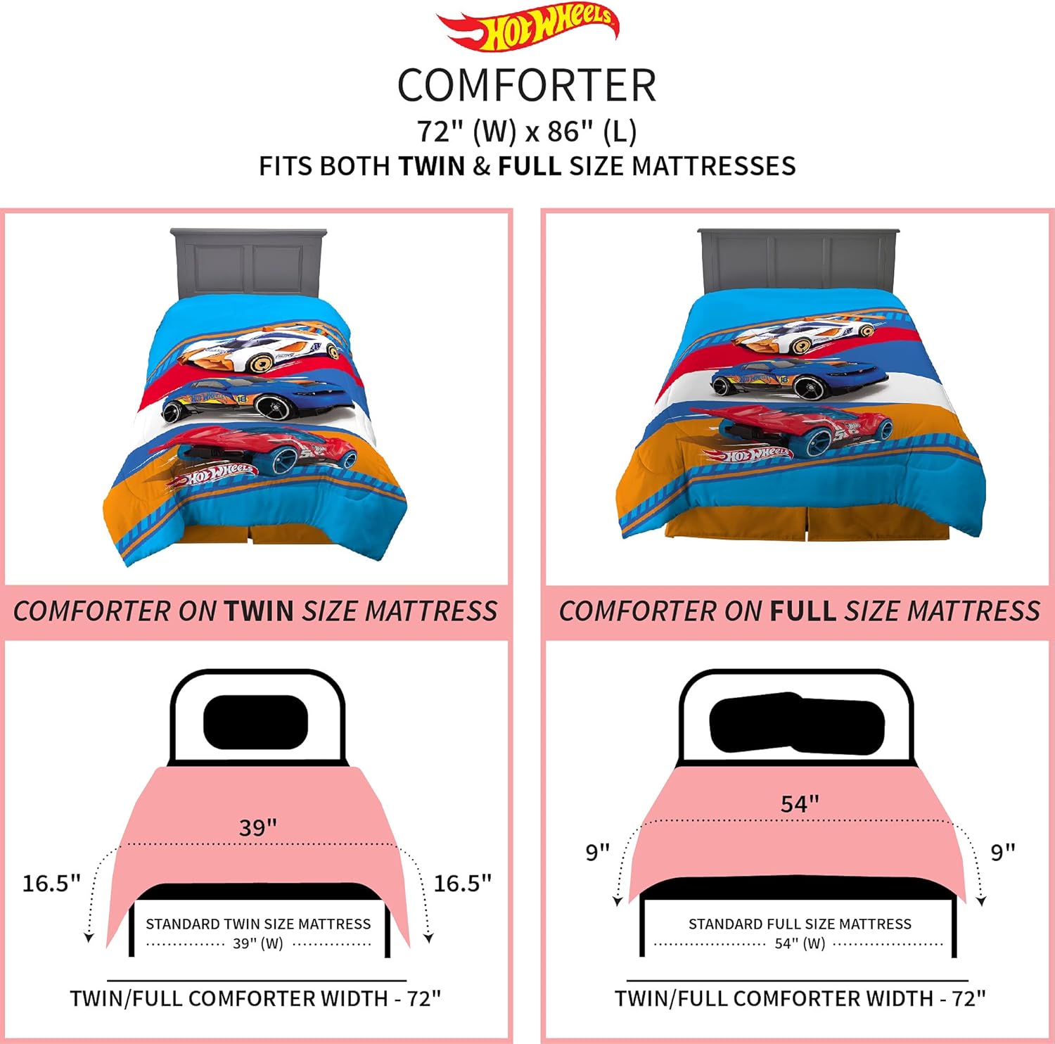Franco Kids Bedding Super Soft Microfiber Reversible Comforter Hot Wheels