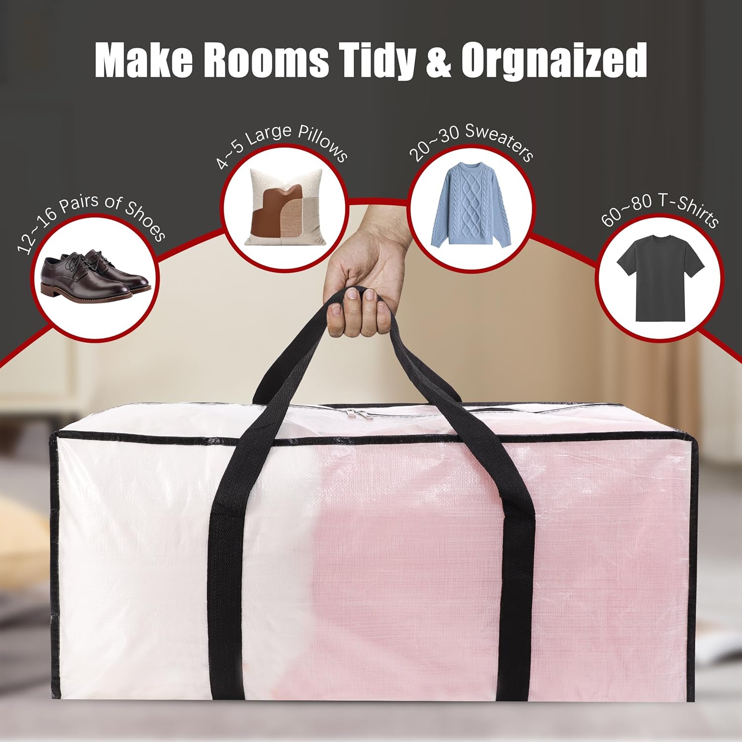 Extra Large Moving Bags with Zippers and Handles 8 Pack