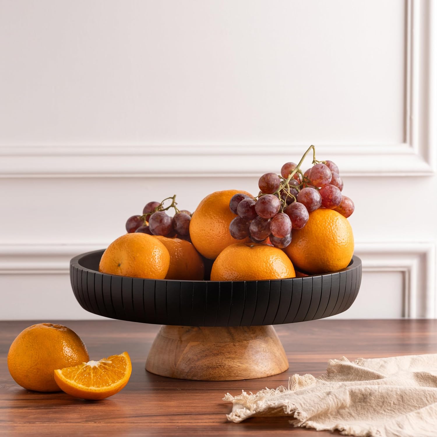 Lavauk Mango Wood Fruit Bowl with Black Pedestal