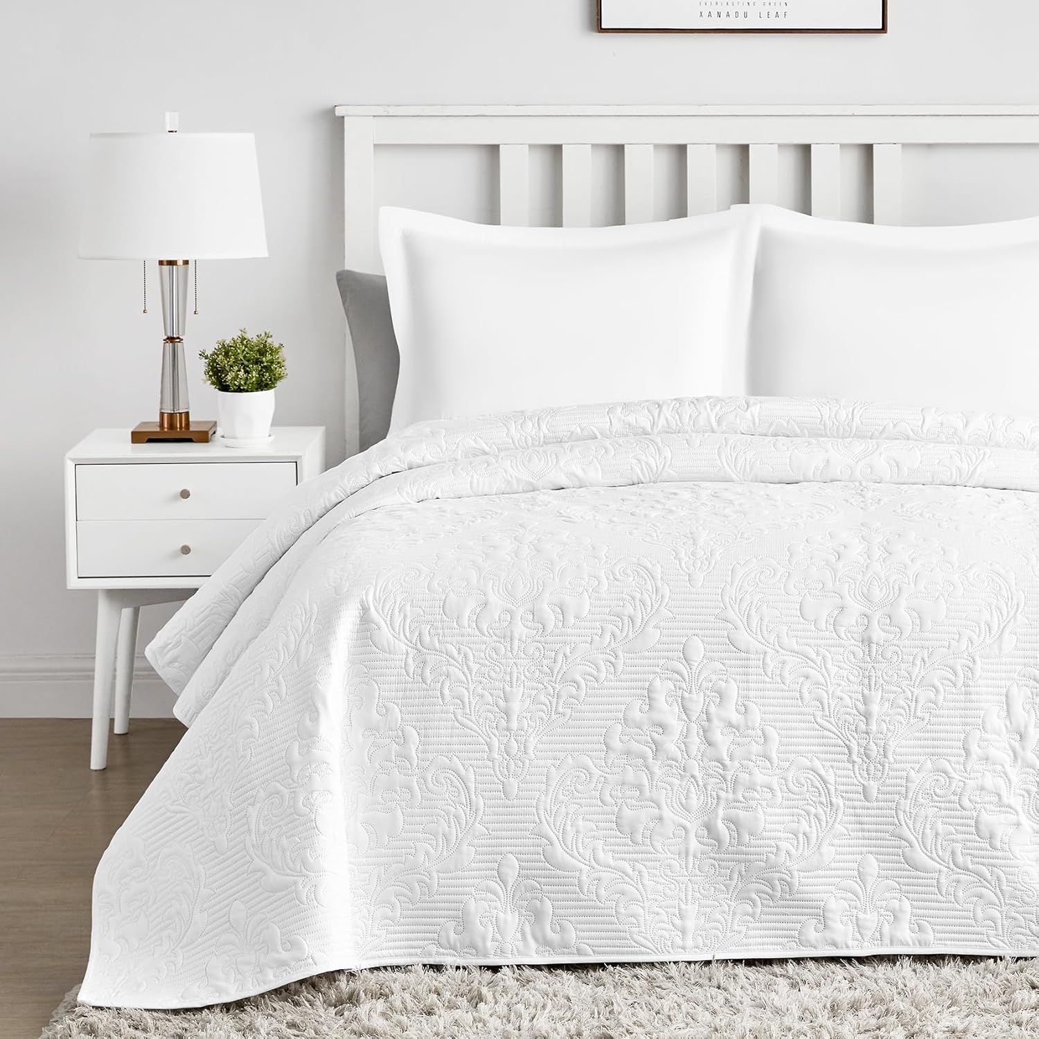 Hansleep White Quilt Queen Size - Soft Lightweight Bedspread Set 3 Pieces
