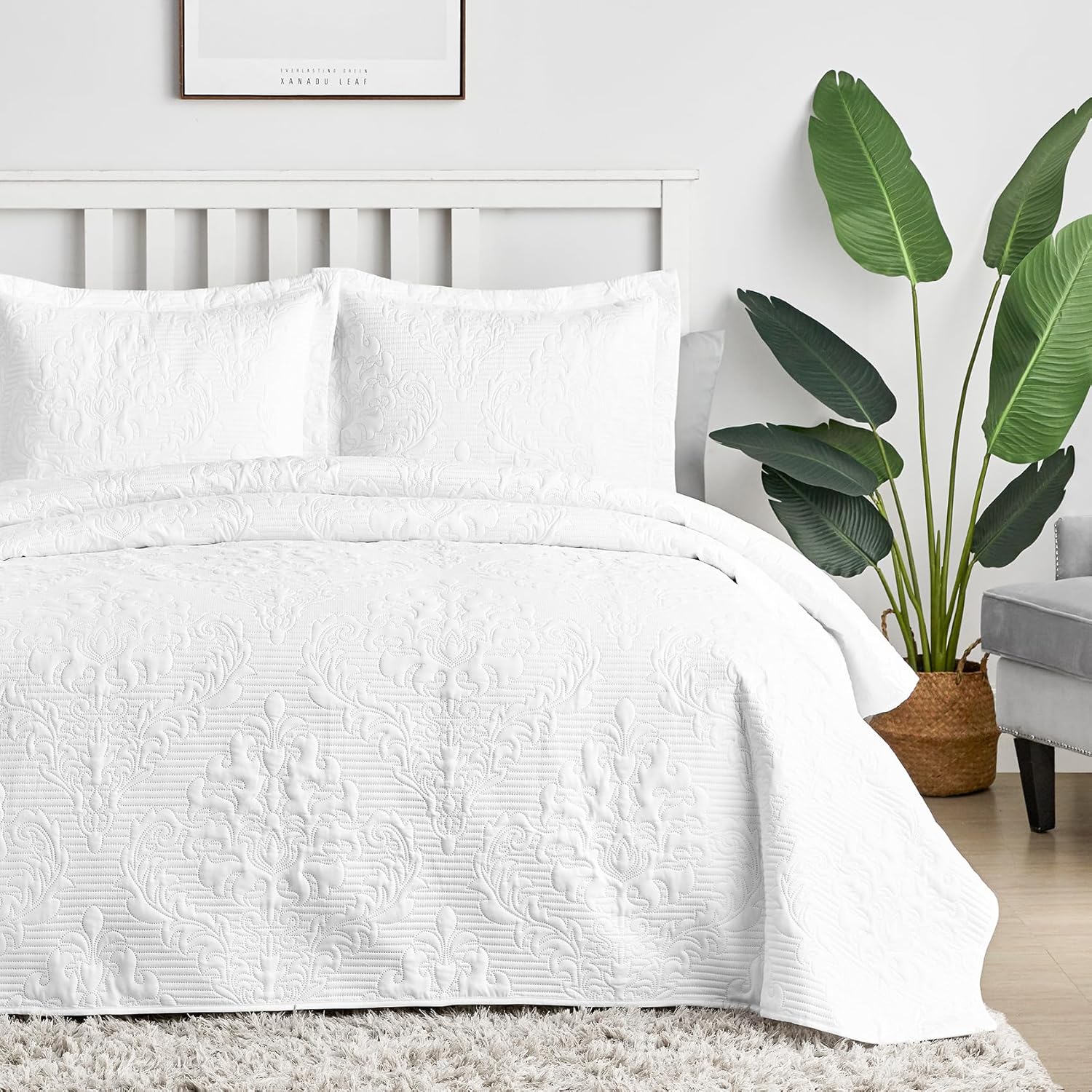 Hansleep White Quilt Queen Size - Soft Lightweight Bedspread Set 3 Pieces