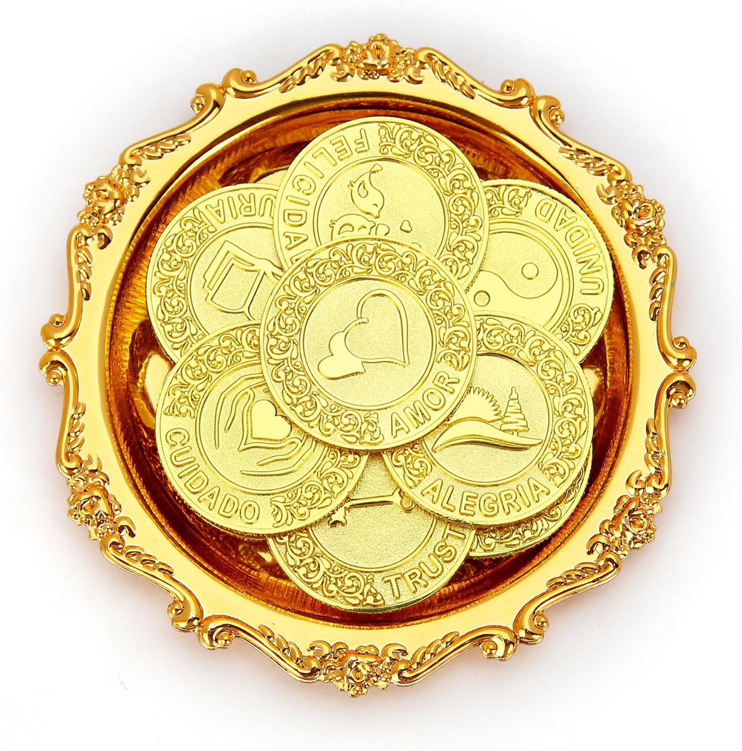 TINGKU Gold Spanish Las Arras de Boda Cristiana Set with Tray Plate