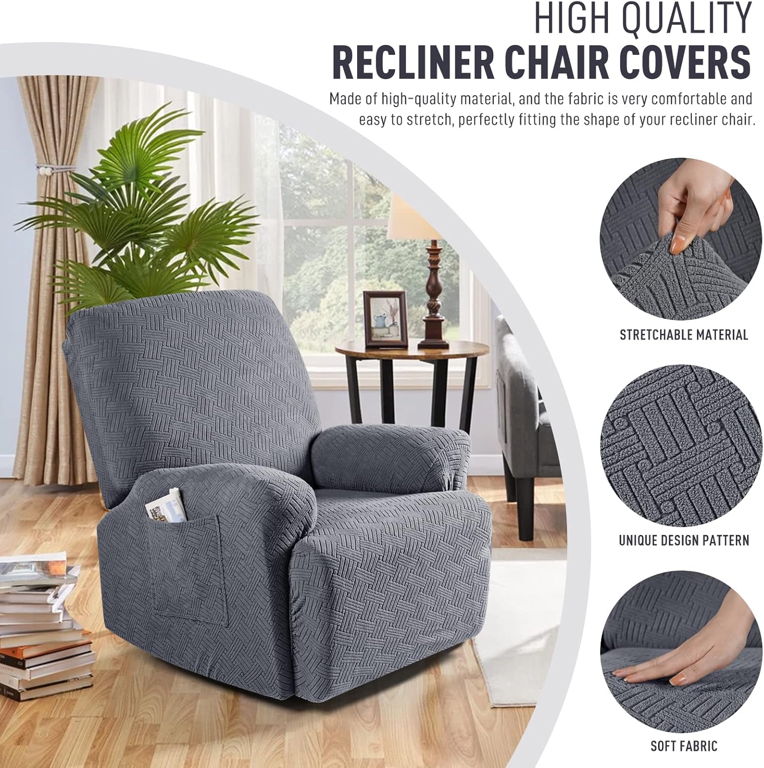 KinCam Recliner Chair Covers Dark Gray 1 Seater