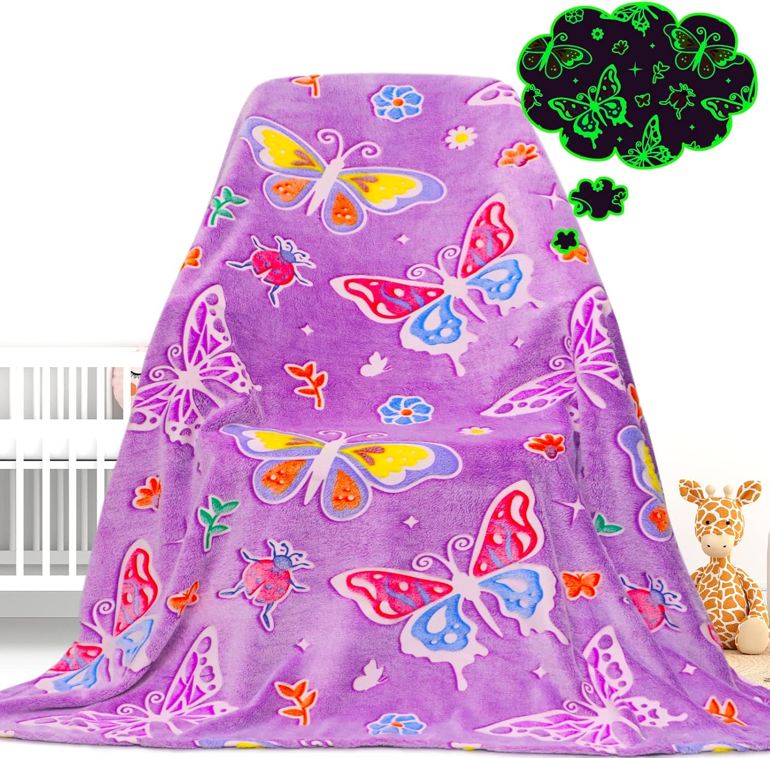 Glow in The Dark Butterfly Blanket for Girls and Kids