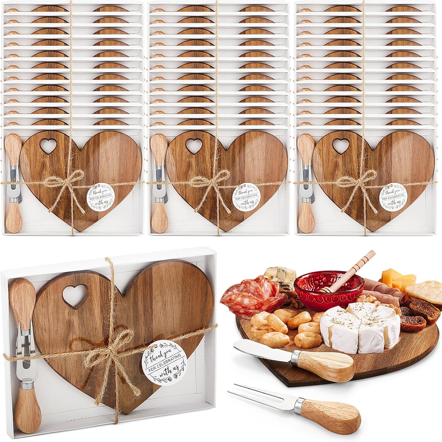 Patelai 36 Set Bridal Shower Favor Heart Cheese Board Set