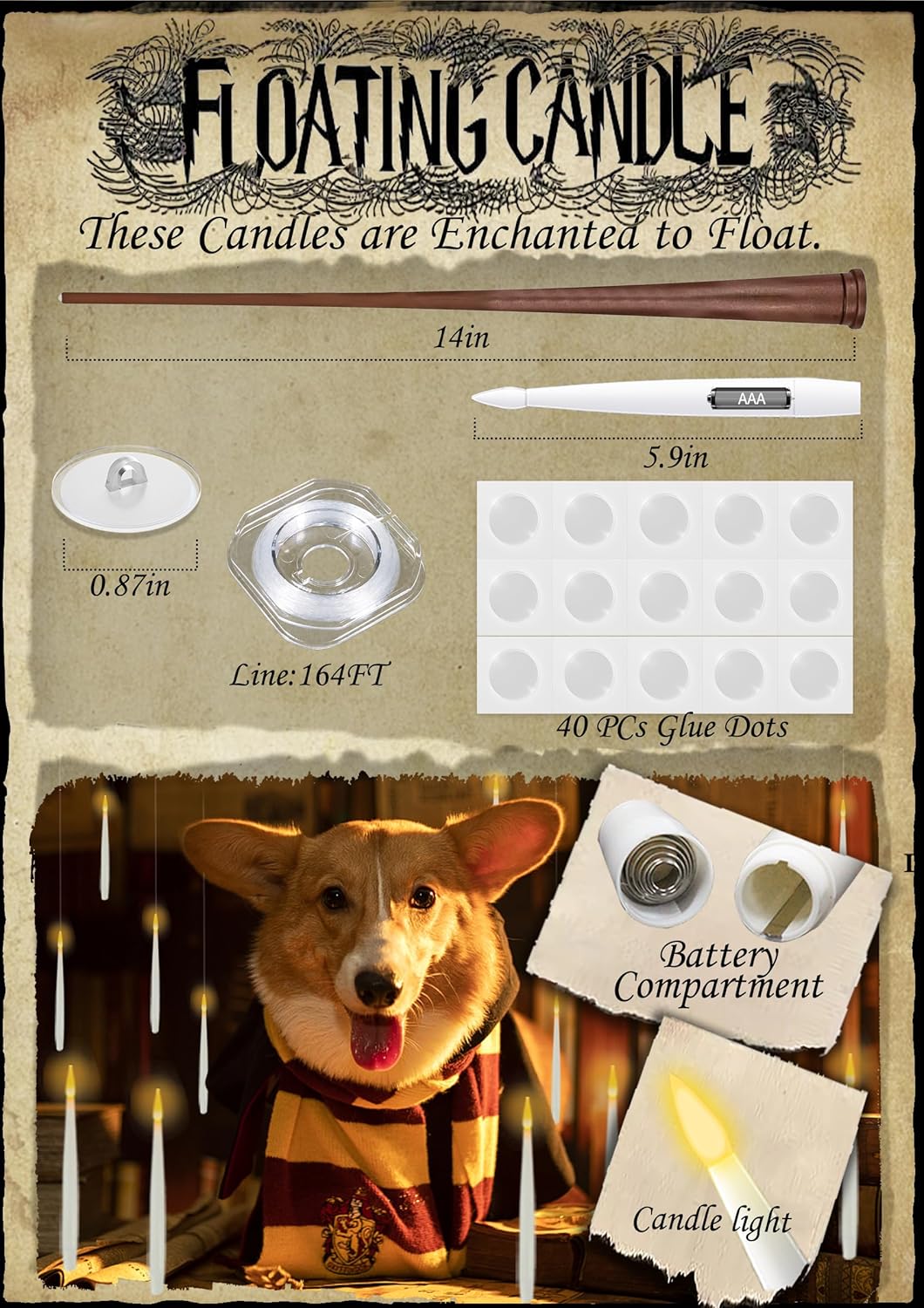 Floating Candles with Wand 20PCS LED Flameless Magic Candle Set