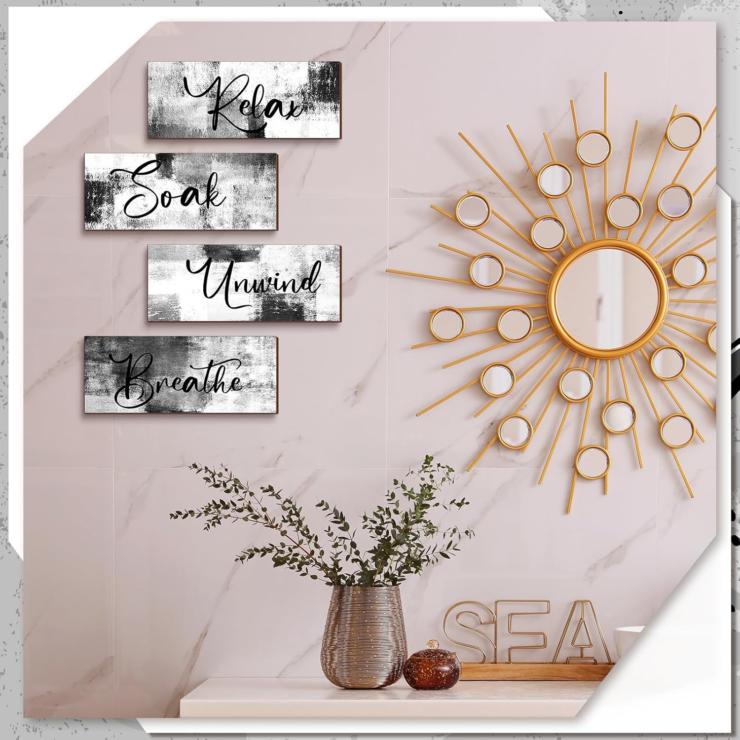 Maitys 4 Pcs Black and White Bathroom Wall Art
