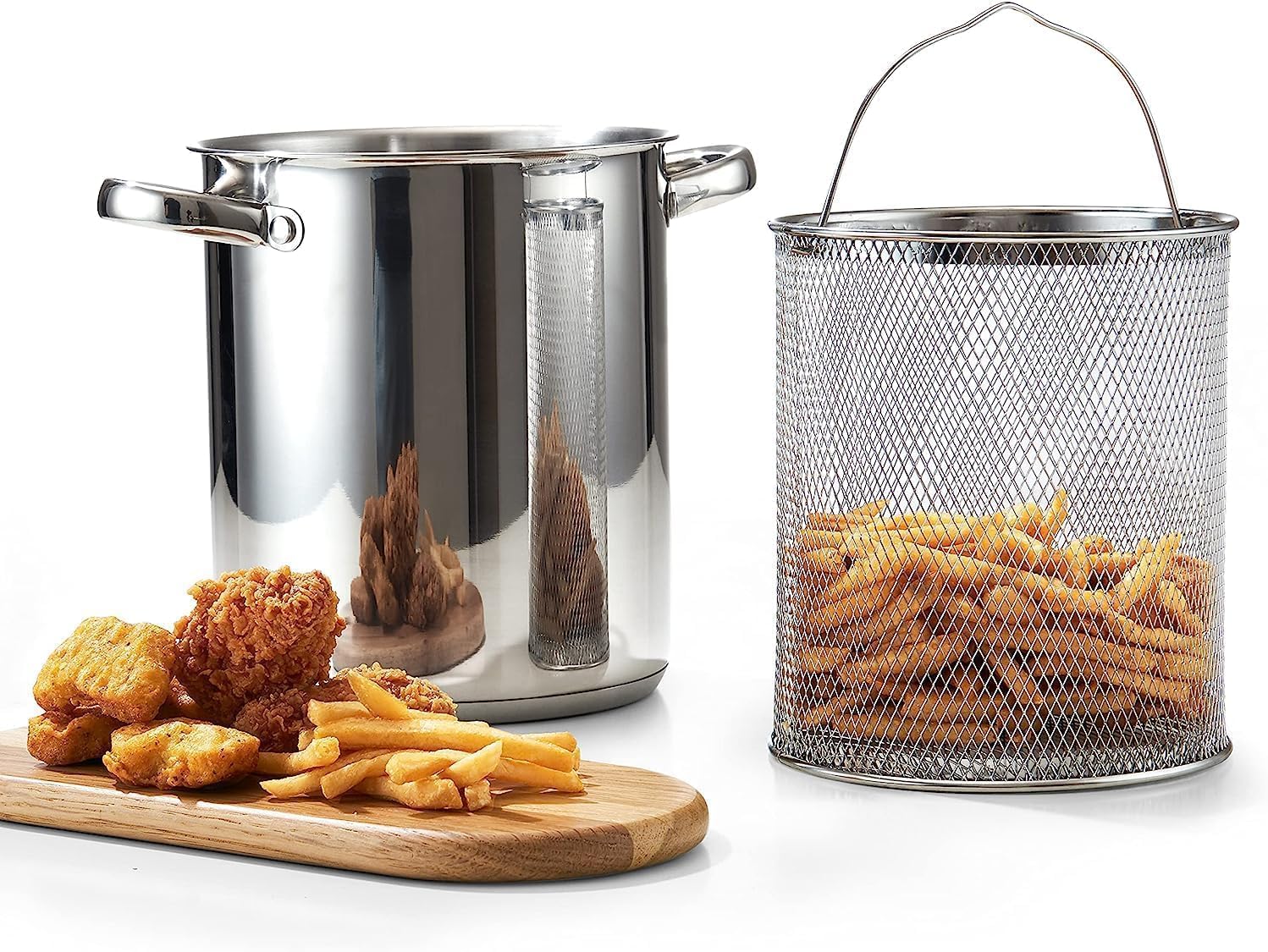 Cook N Home 304 Stainless Steel Deep Fryer Pot with Drip Drainer