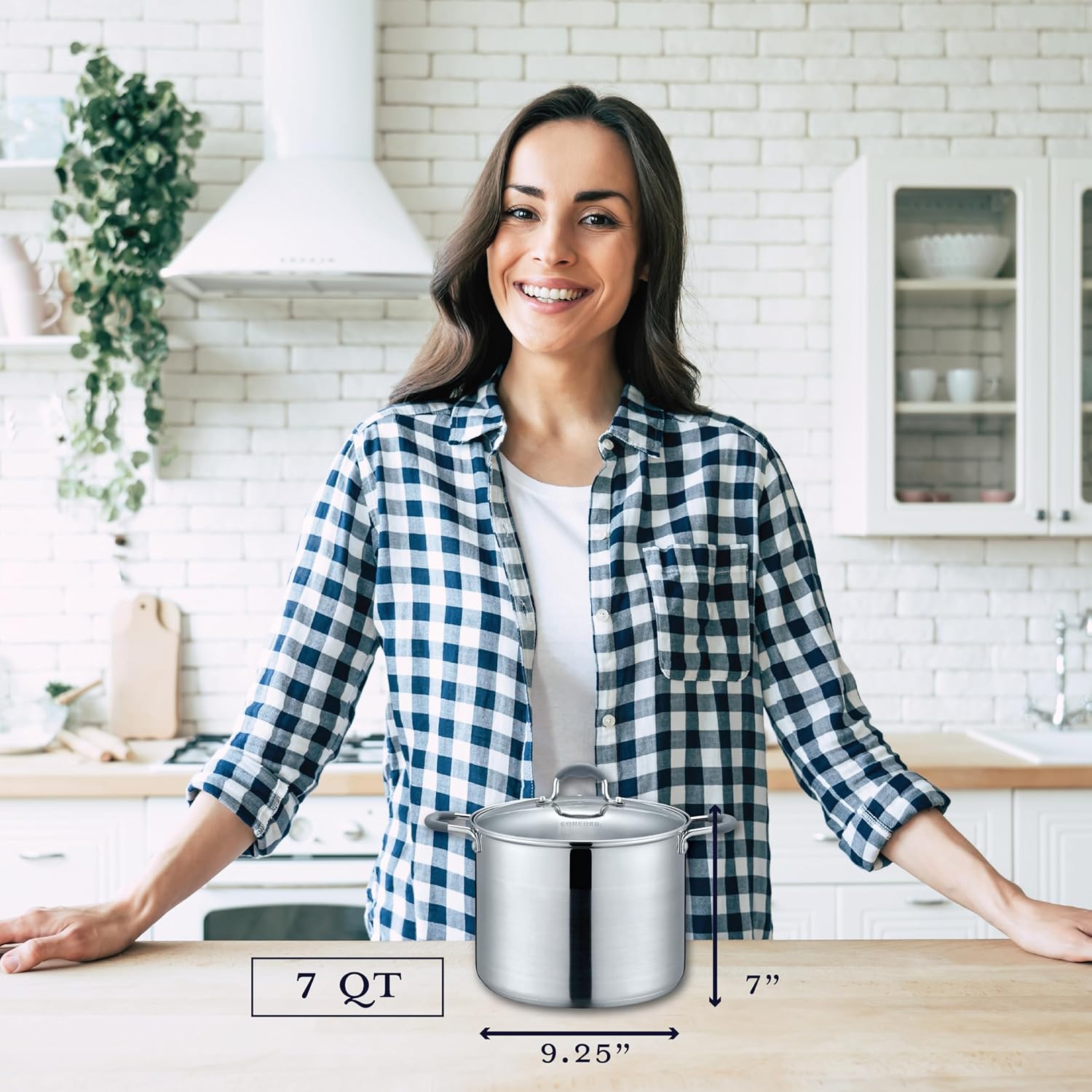Concord Stainless Steel Stock Pot with Glass Lid 7 QT
