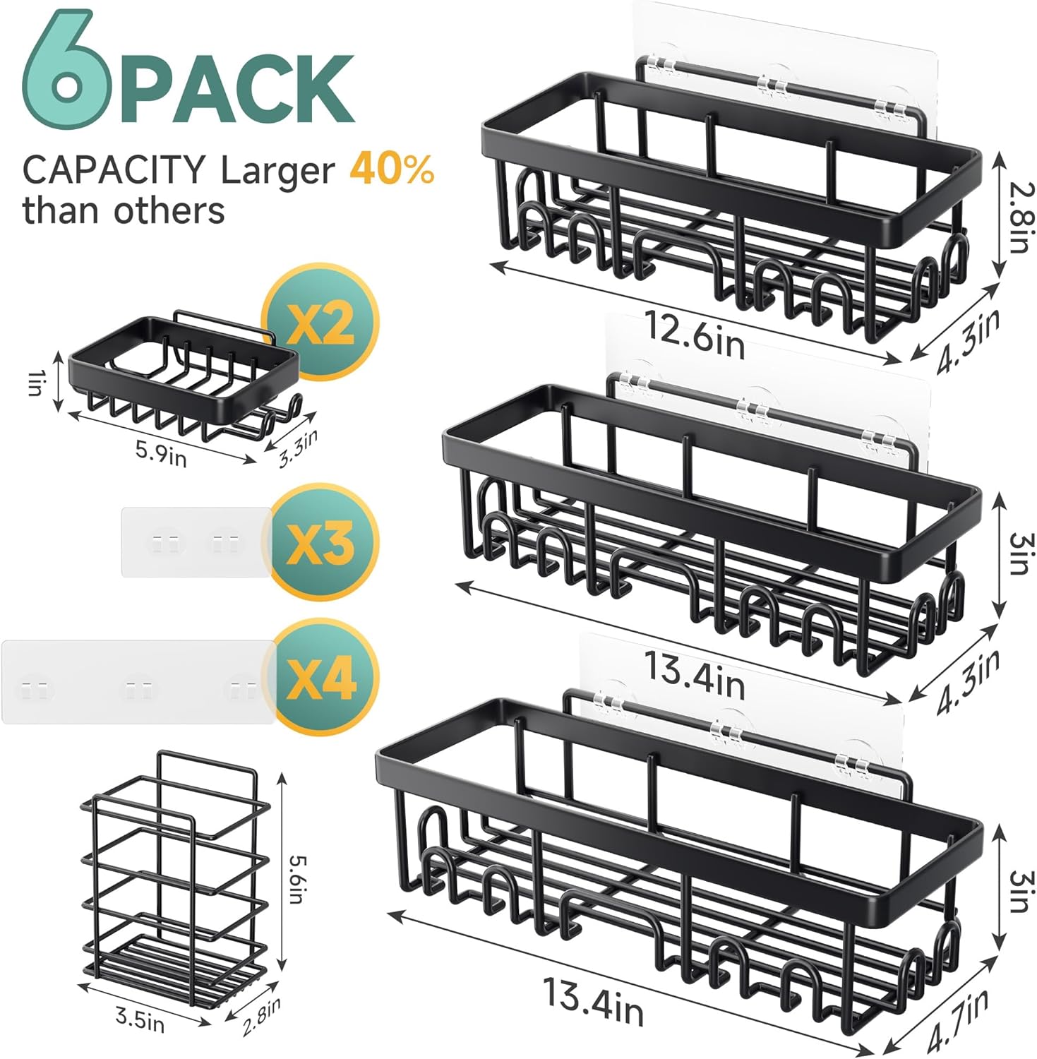 Veken 6-Pack Stainless Steel Shower Caddy Set