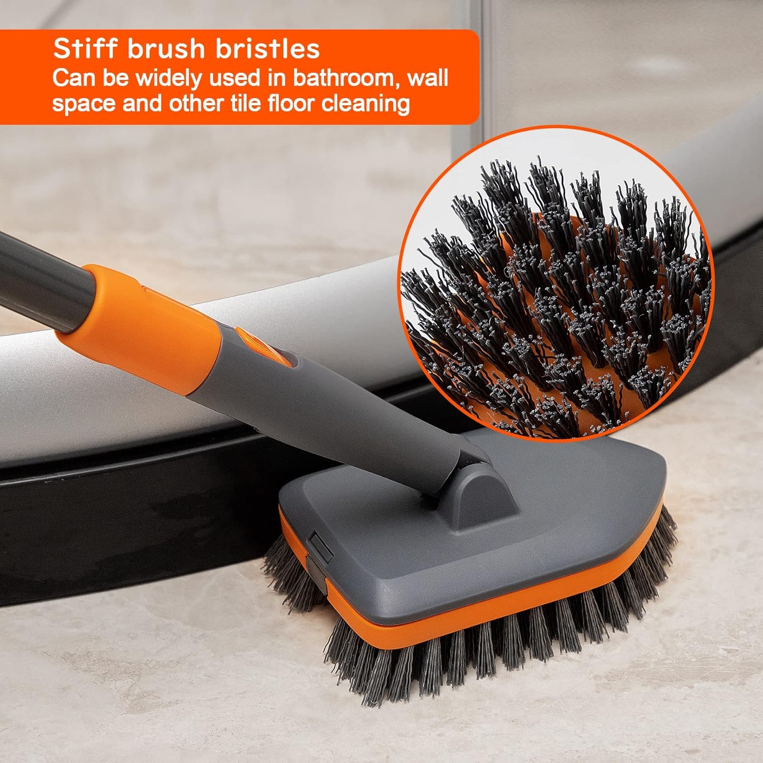 Tile Tub Scrubber Brush with 3 Heads and 56 Long Handle