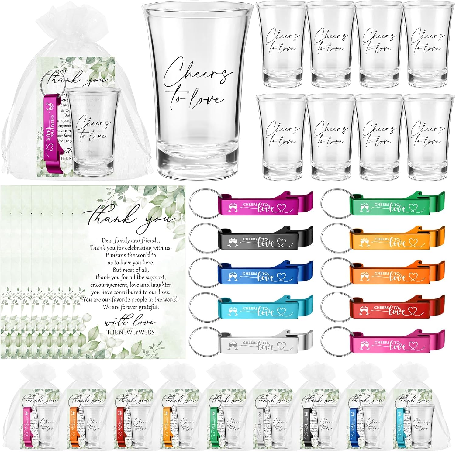 200 Pcs 50 Sets Wedding Favors Shot Glasses and Bottle Openers