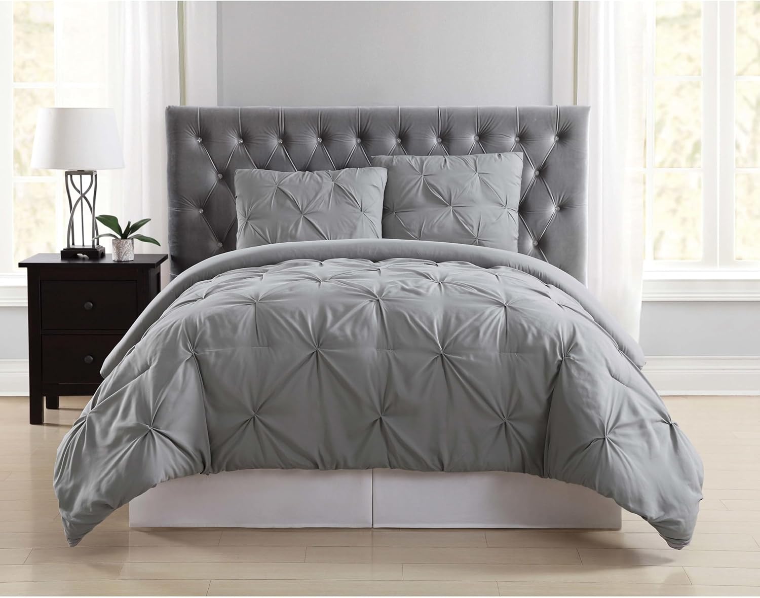 TRULY SOFT Grey Pleated Duvet Set 3-Piece