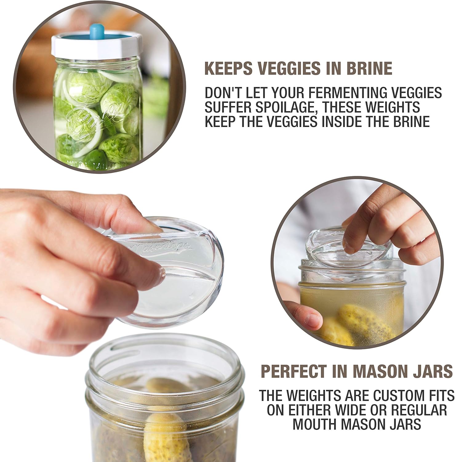 Masontops Pickle Pebble Glass Weights for Fermentation
