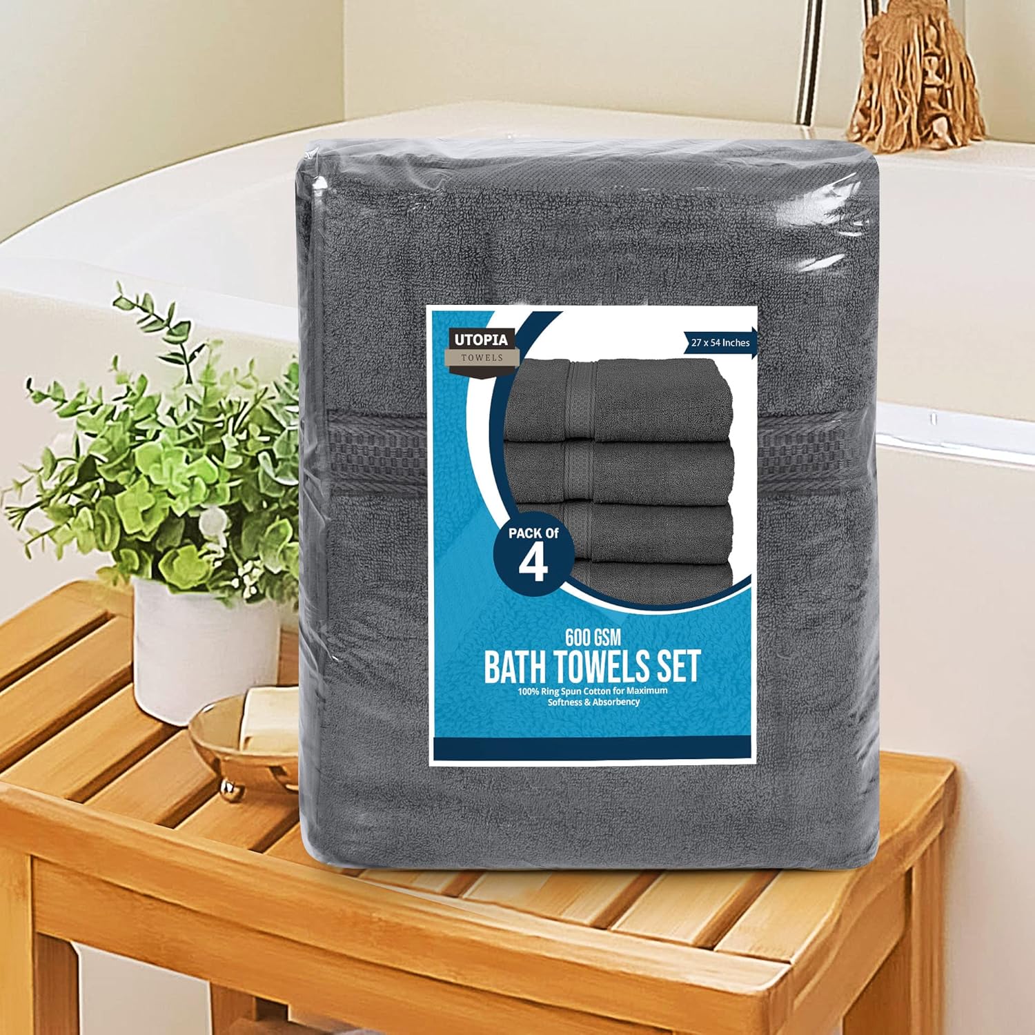 Utopia Towels 4 Pack Premium Bath Towels Set Grey