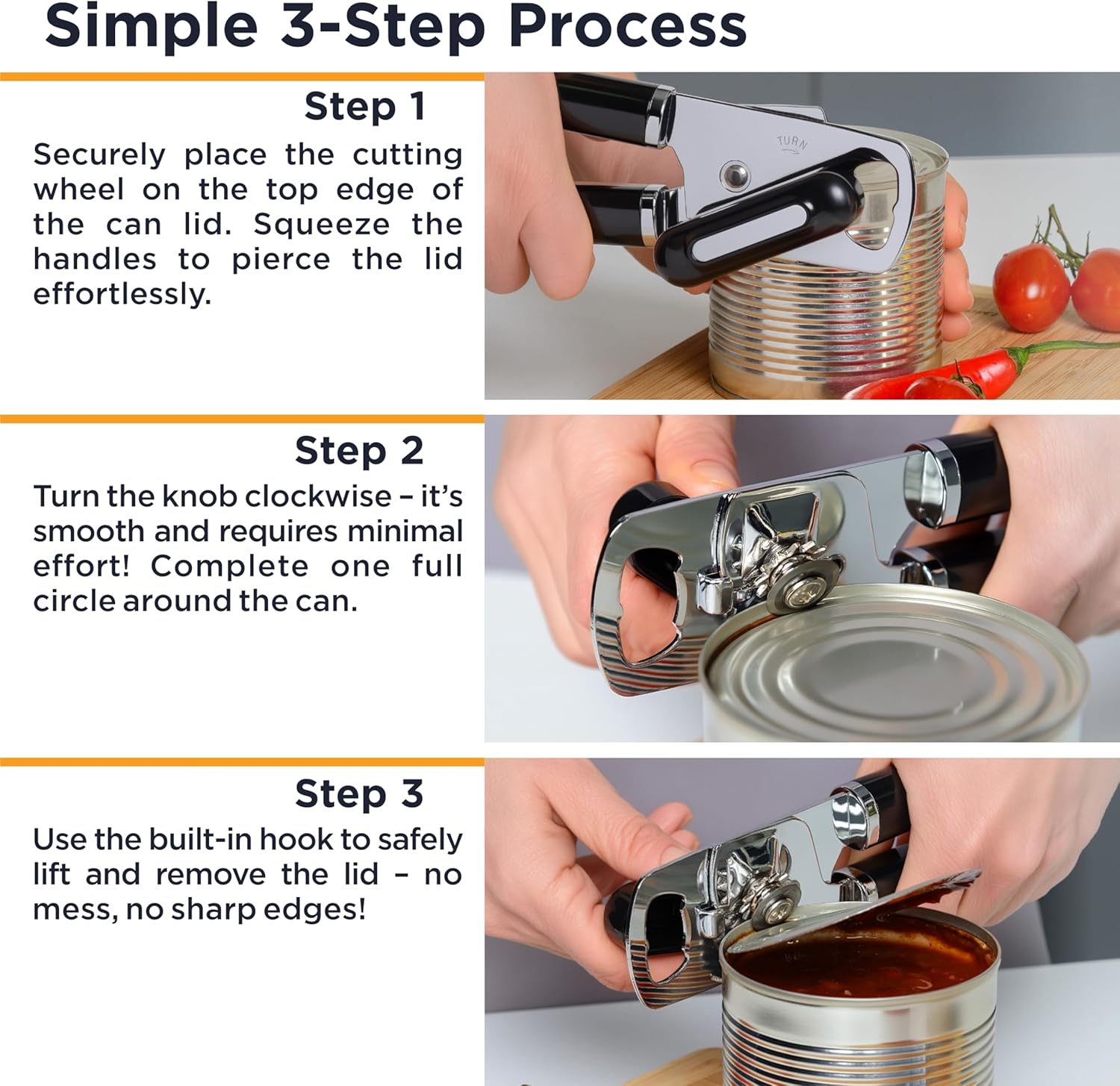 Deiss PRO Hand Held Can Opener Smooth Edge Heavy Duty Ergonomic Handle