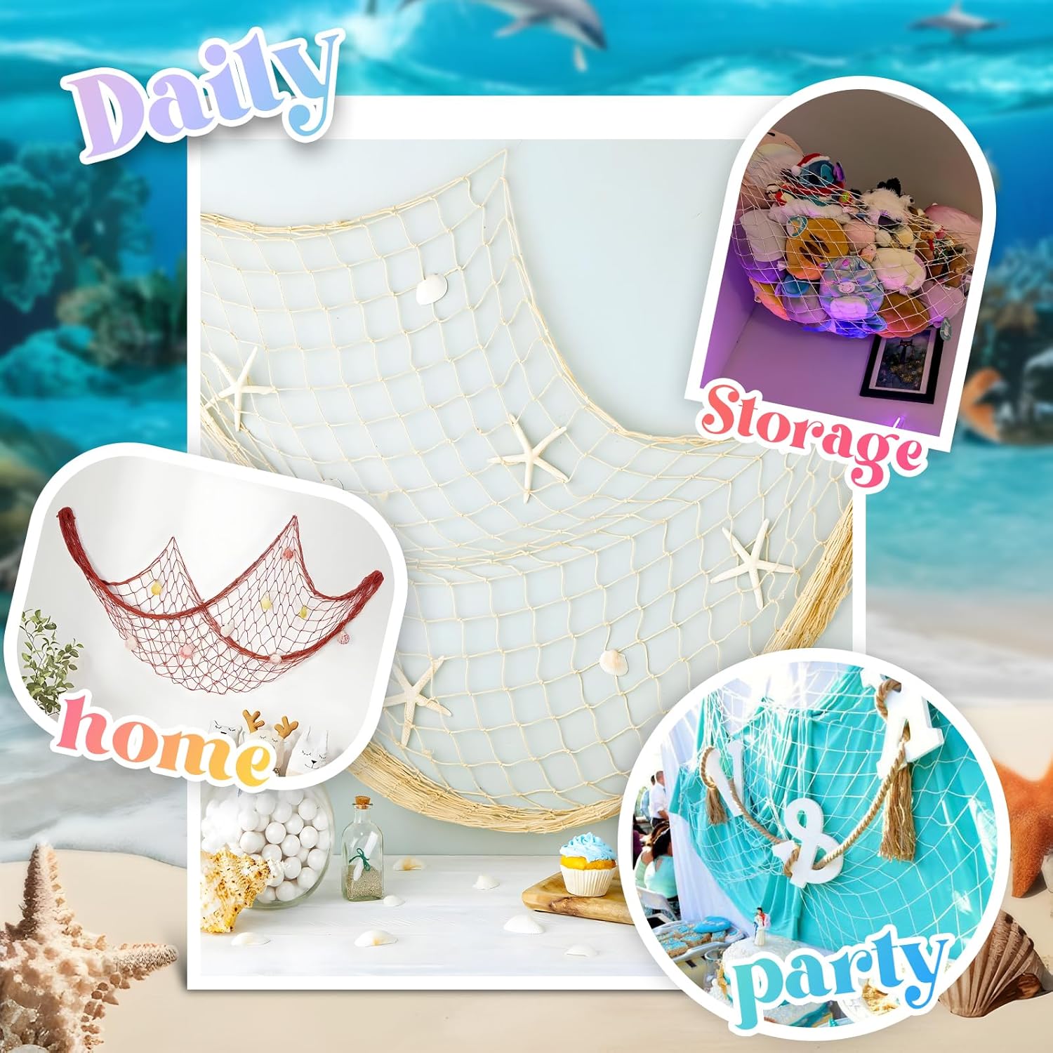 2 Pack Fish Net Decorations for Nautical Party