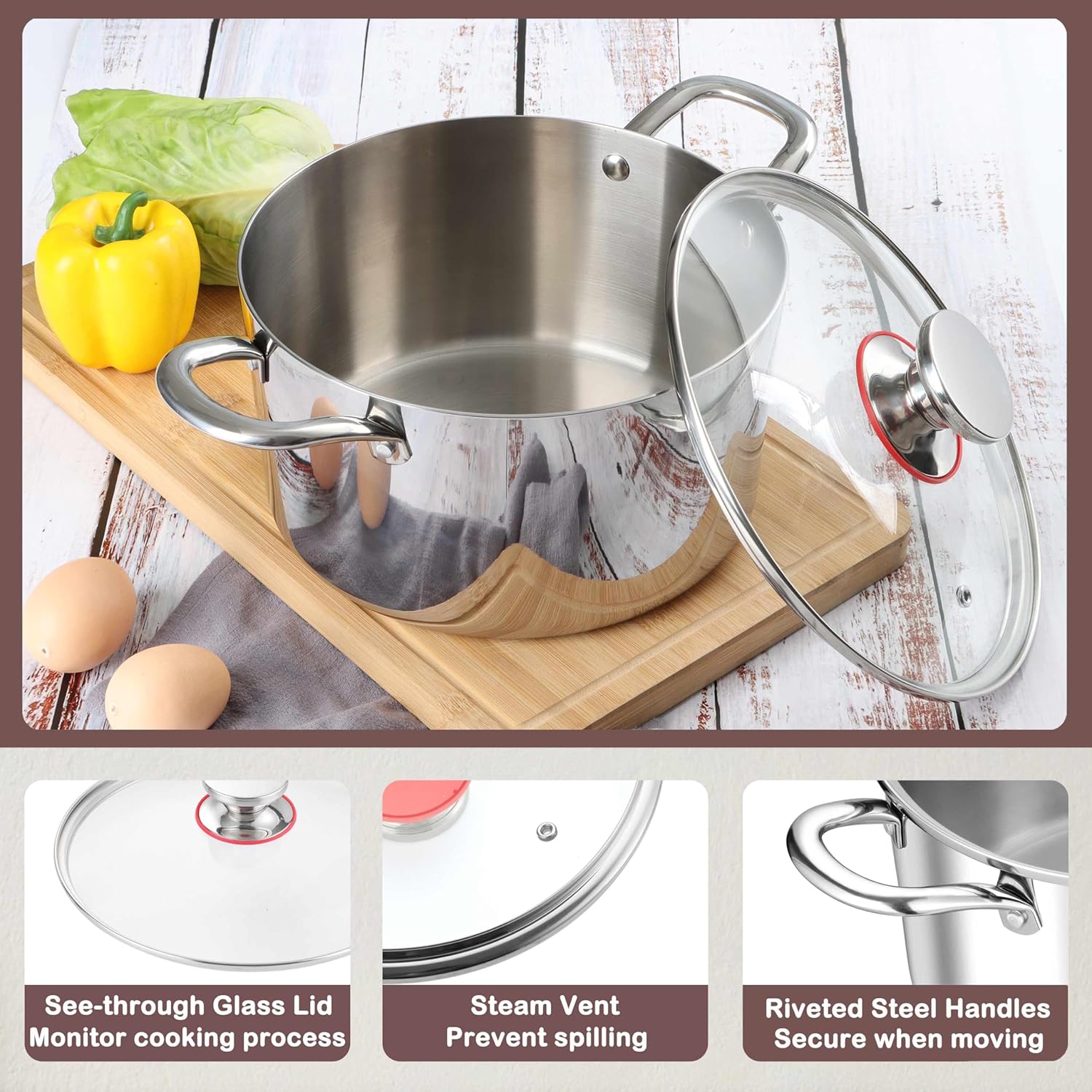 Herogo 6 Quart Stainless Steel Stock Pot with Lid