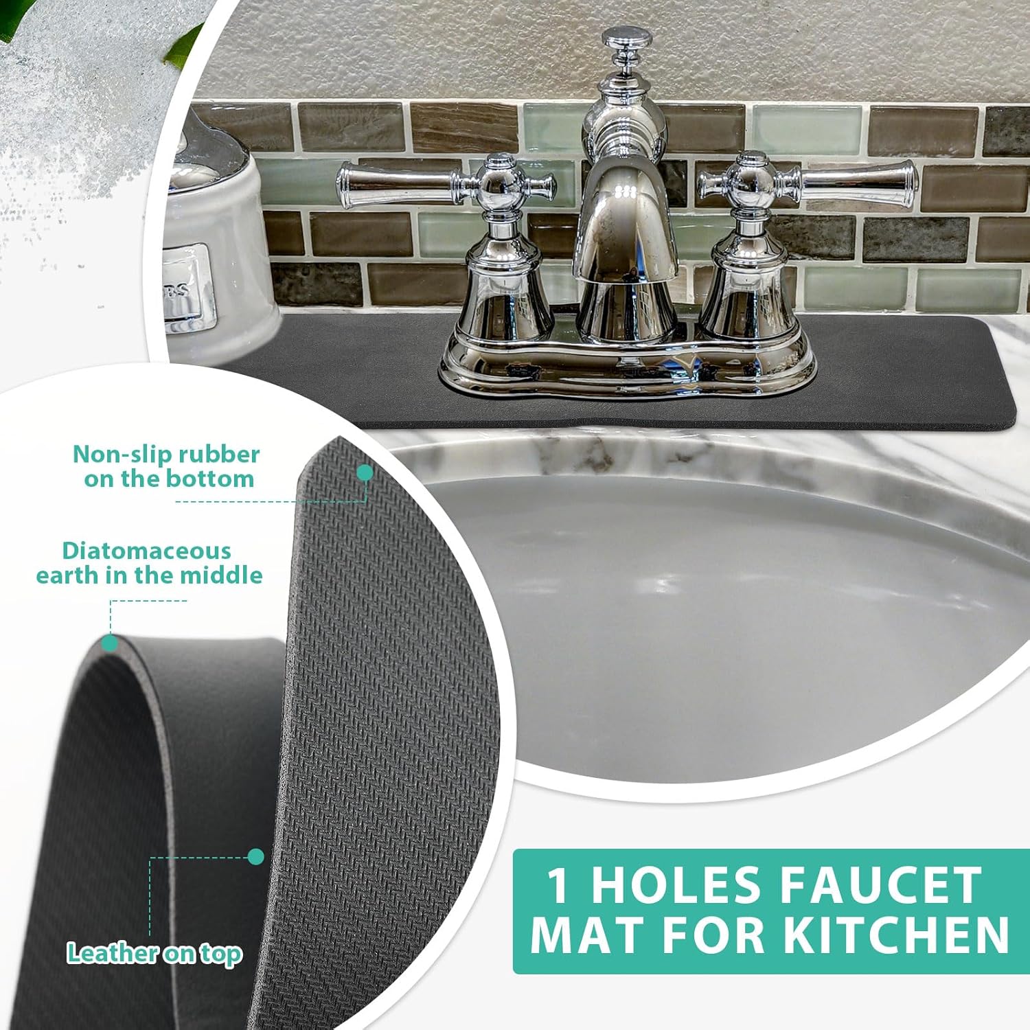 Tioncy 2 Pcs Faucet Mat Splash Guard for Kitchen Sink and Bathroom