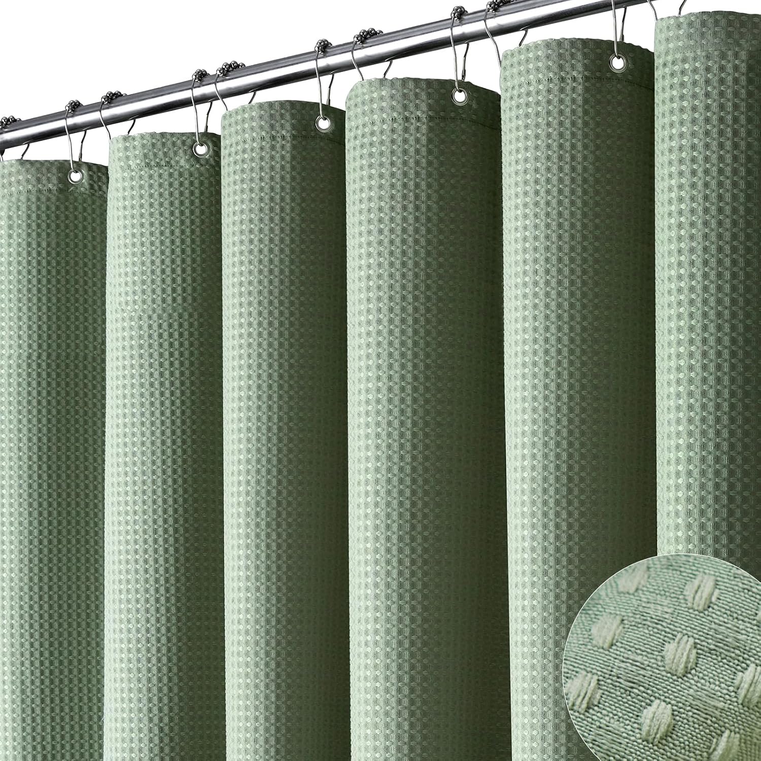 Dynamene Sage Green Waffle Shower Curtain Set