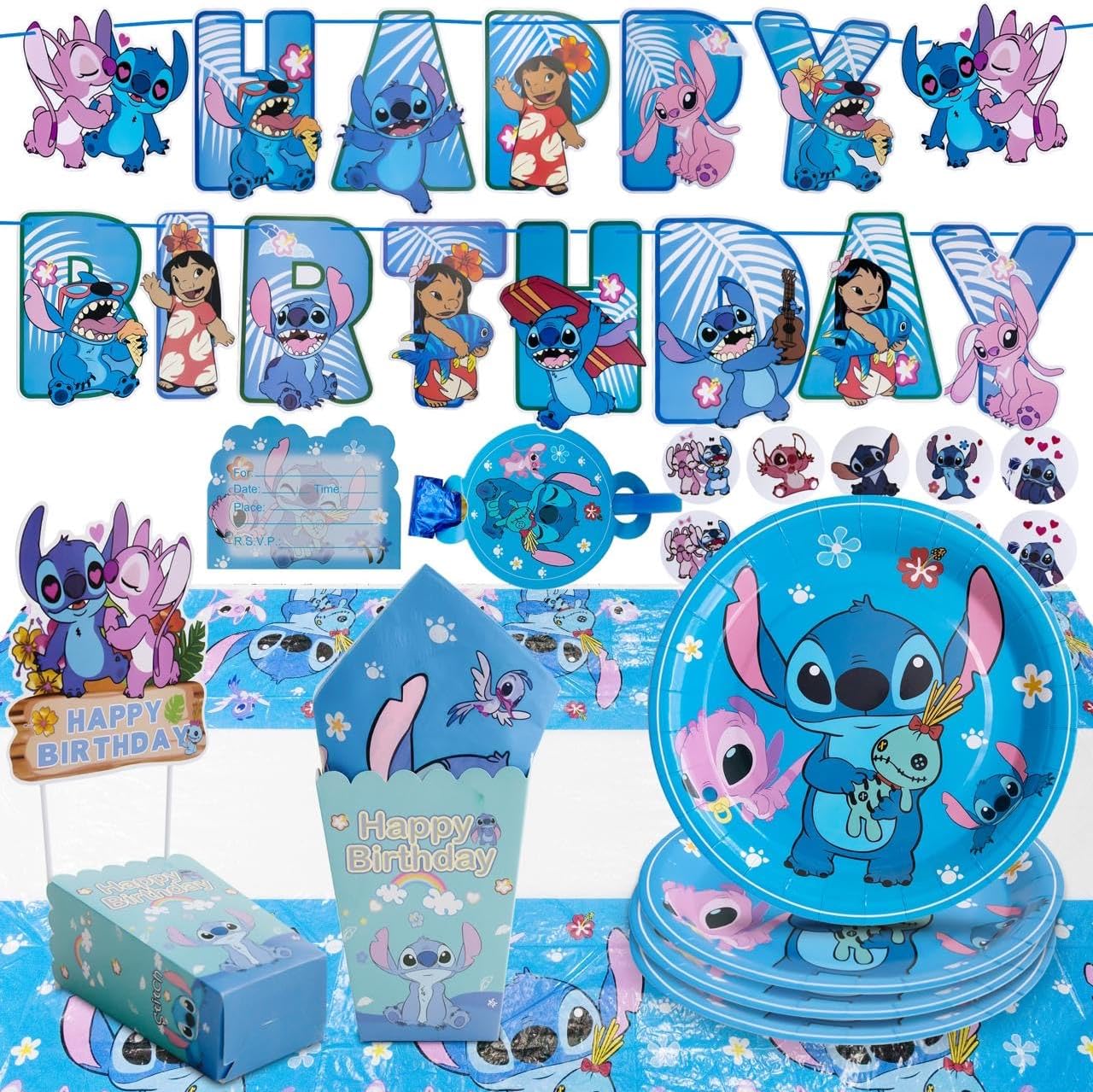 Stitch Kids Birthday Party Decorations Set with Tableware and Banner