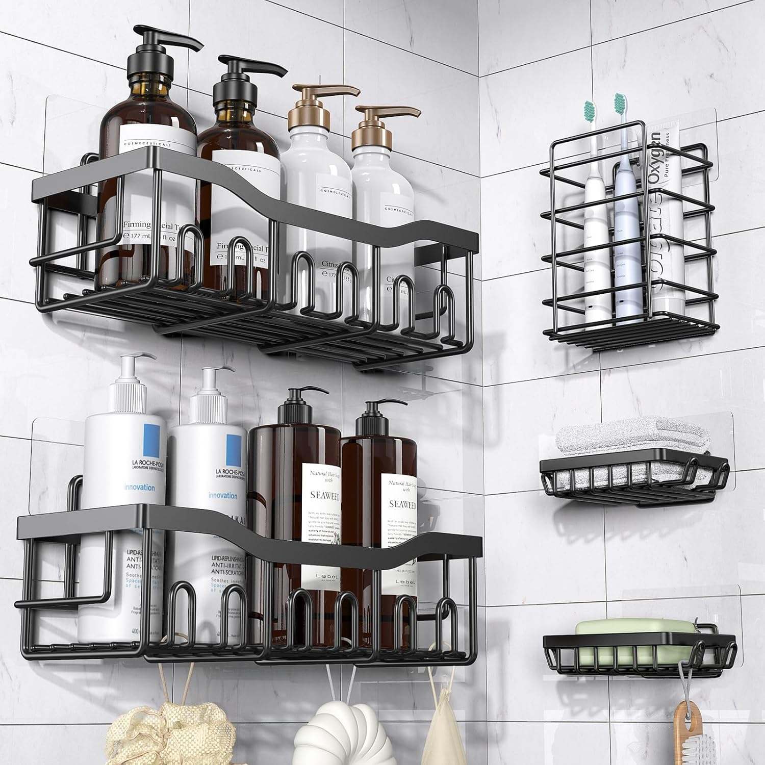 EUDELE Adhesive Shower Caddy 5 Pack Rustproof Stainless Steel Storage