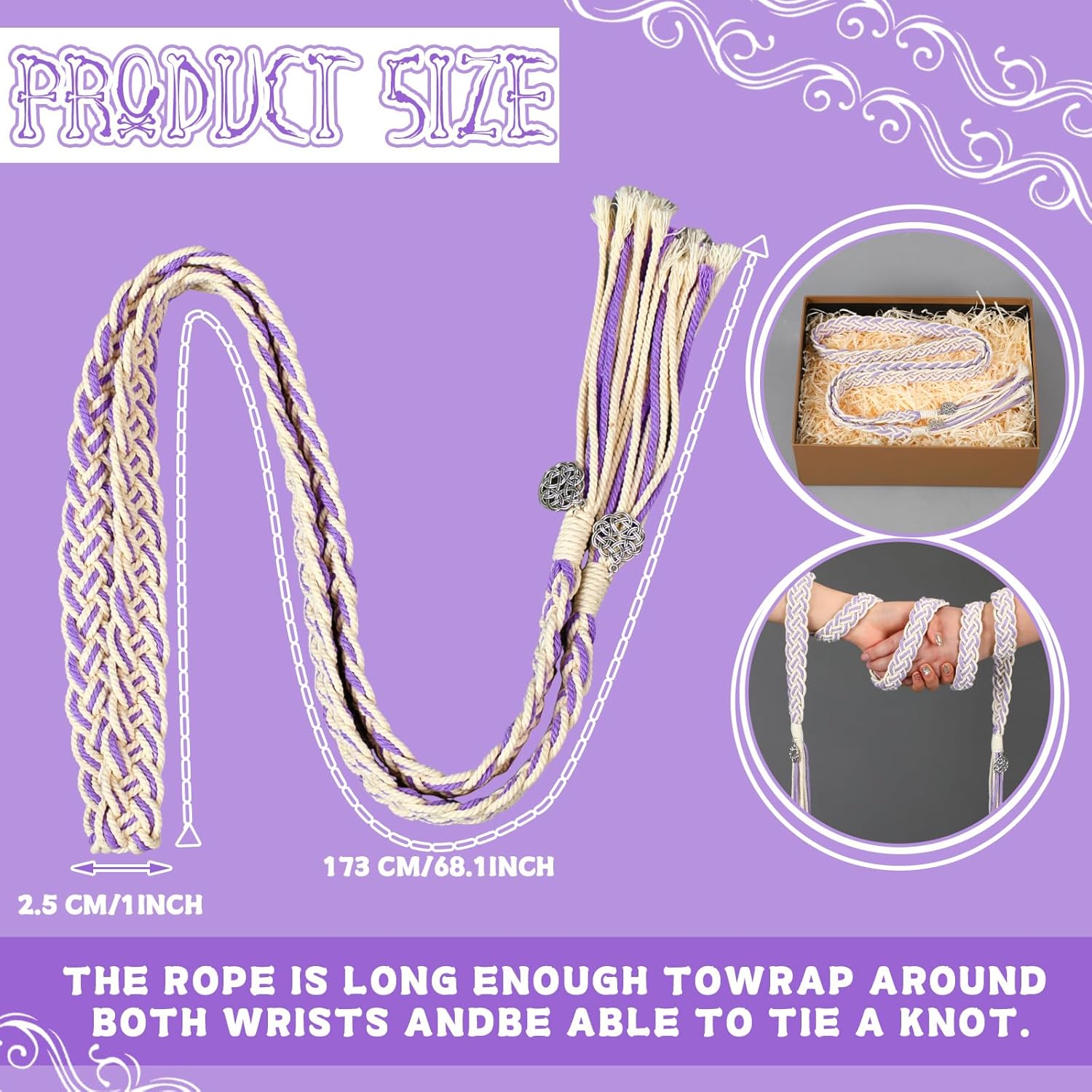 Handfasting Cord Wedding Lasso with Pendants Purple