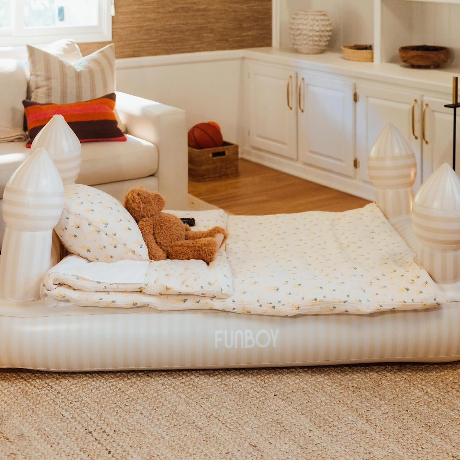 FUNBOY Kids Striped Castle Air Mattress with Travel Bag
