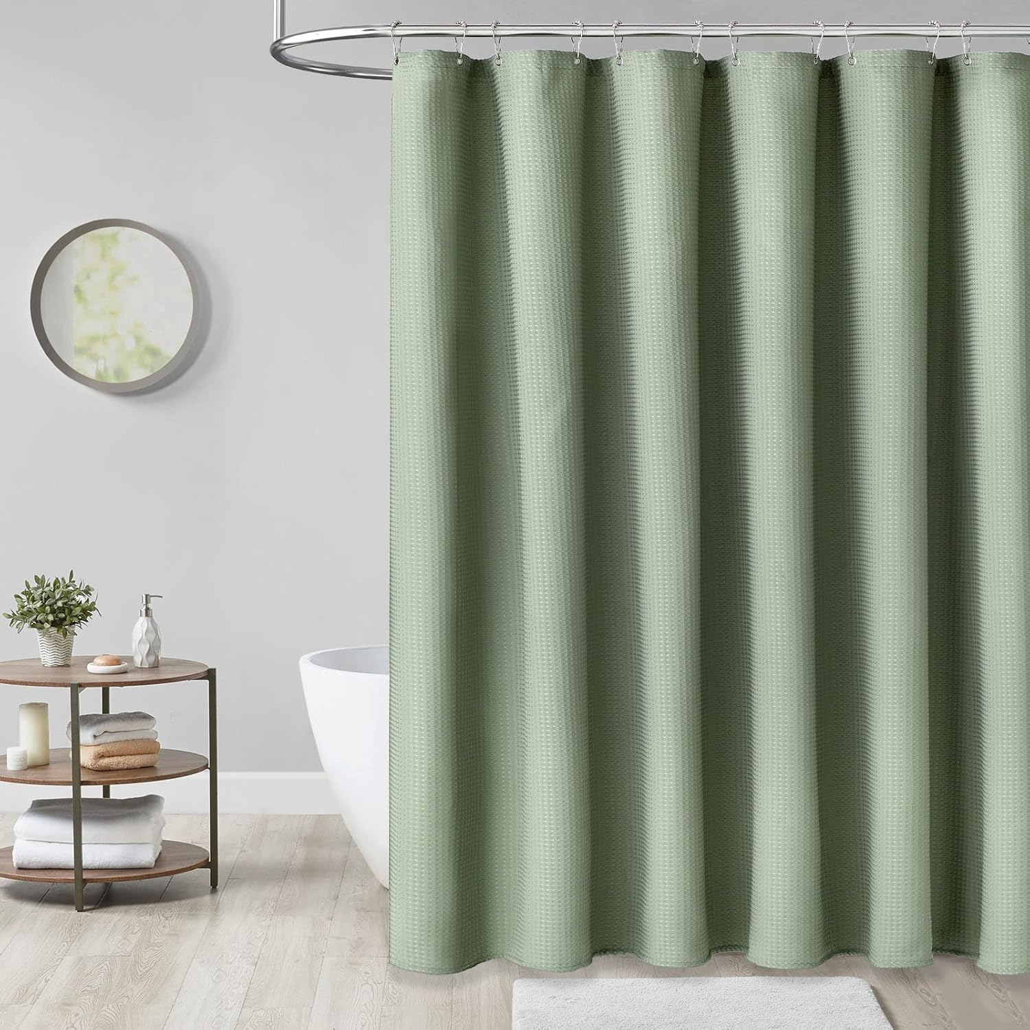 Dynamene Sage Green Waffle Shower Curtain Set