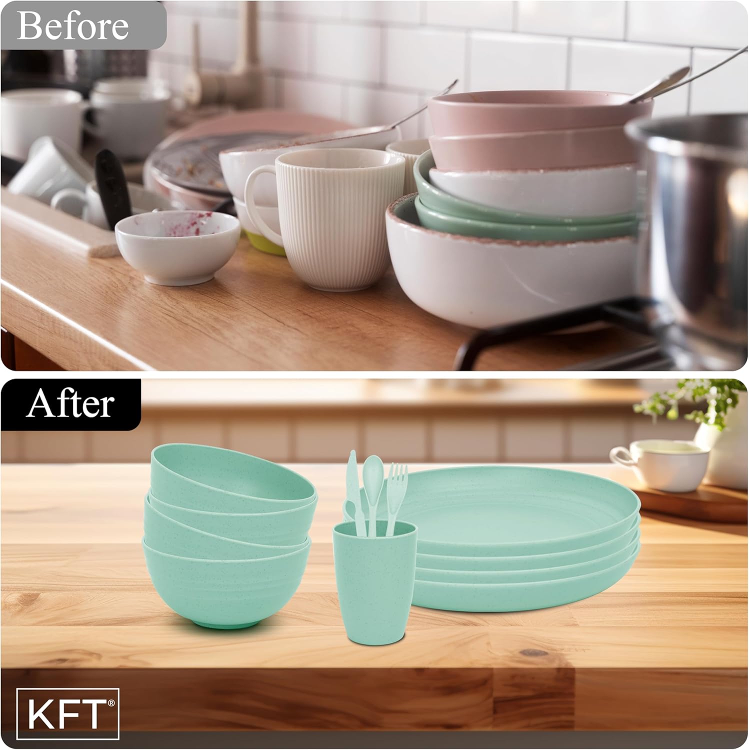 Wheat Straw Dinnerware Set for 4 - Green 24pc