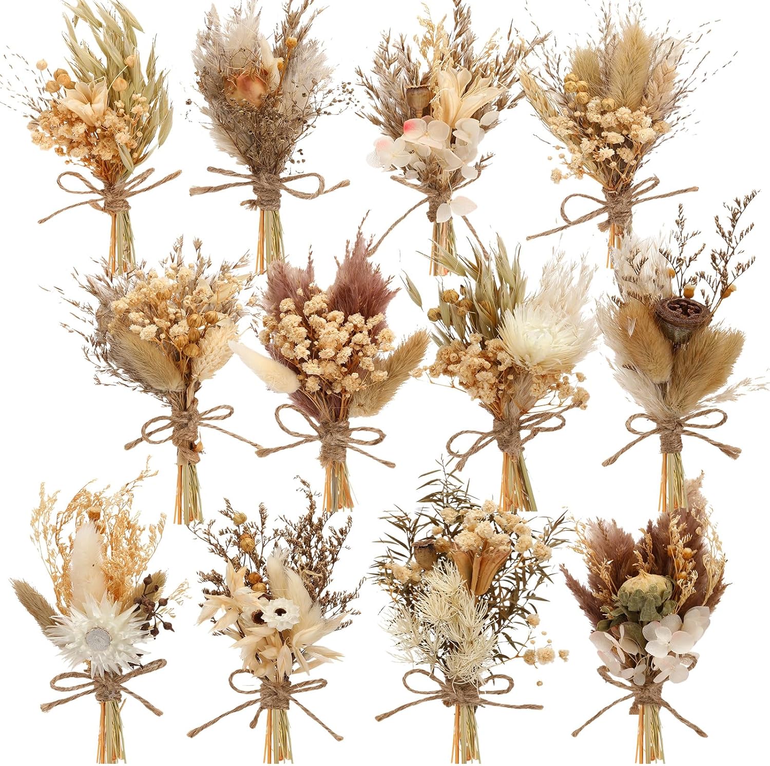 Layhit 12 Pack Mini Boho Dried Flower Bouquets Wedding Decor