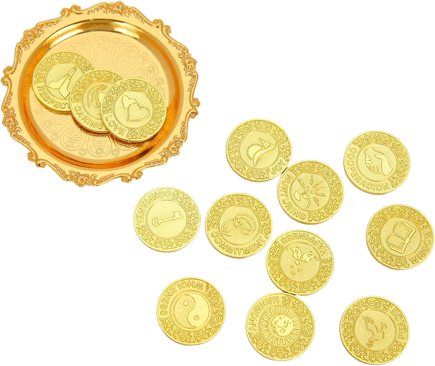 TINGKU Gold Spanish Las Arras de Boda Cristiana Set with Tray Plate