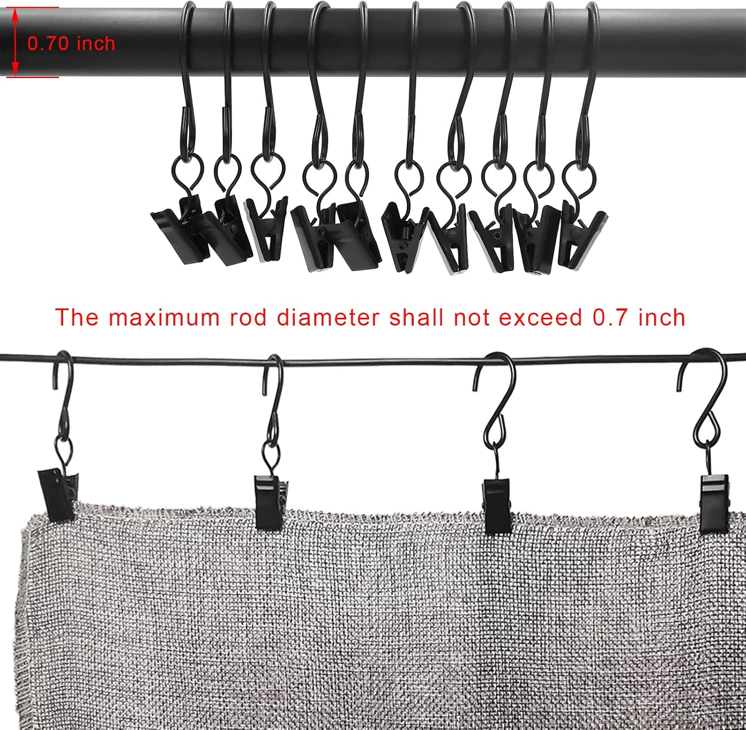 Stainless Steel S Hooks Curtain Clips 50 Pack Black 3 Inch