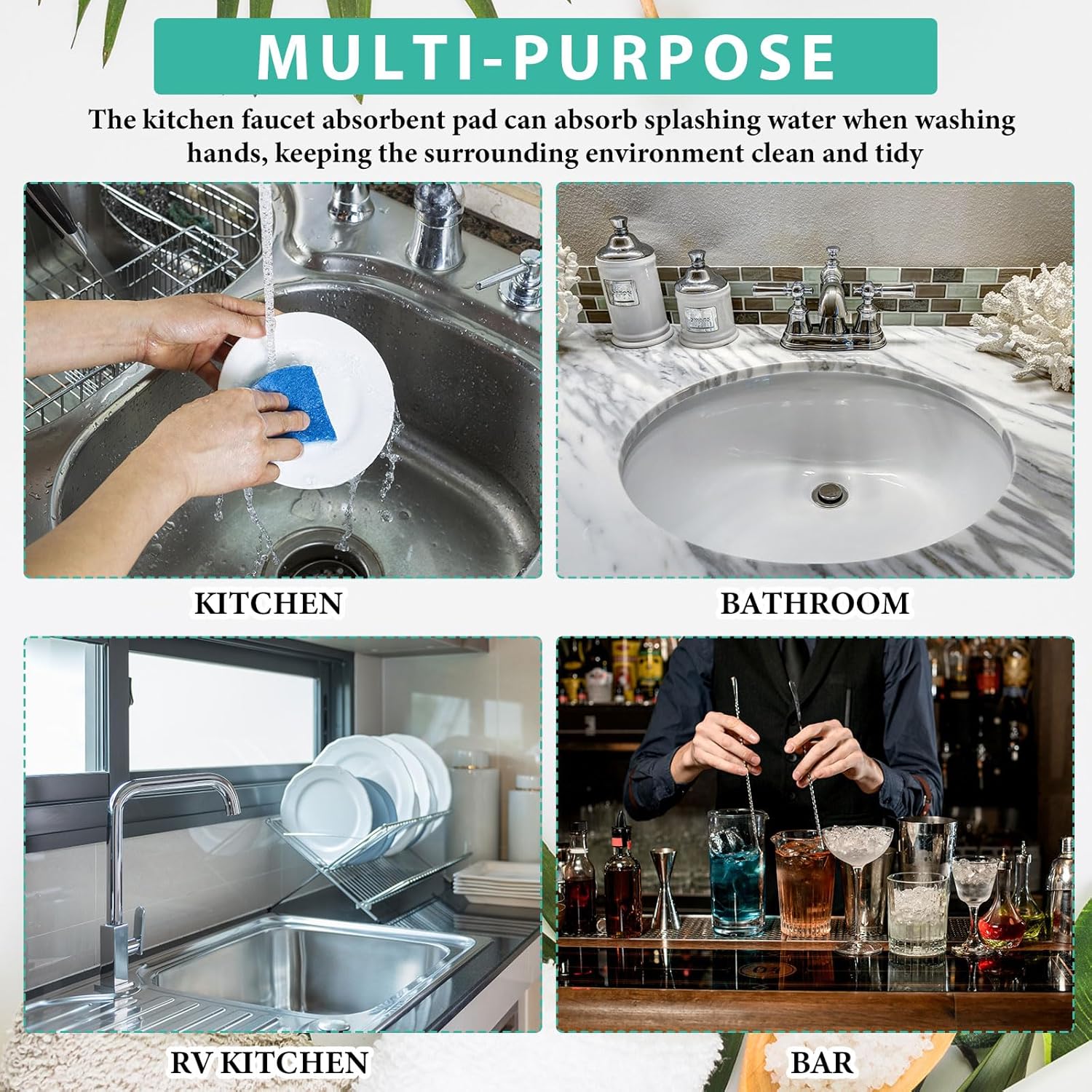 Tioncy 2 Pcs Faucet Mat Splash Guard for Kitchen Sink and Bathroom