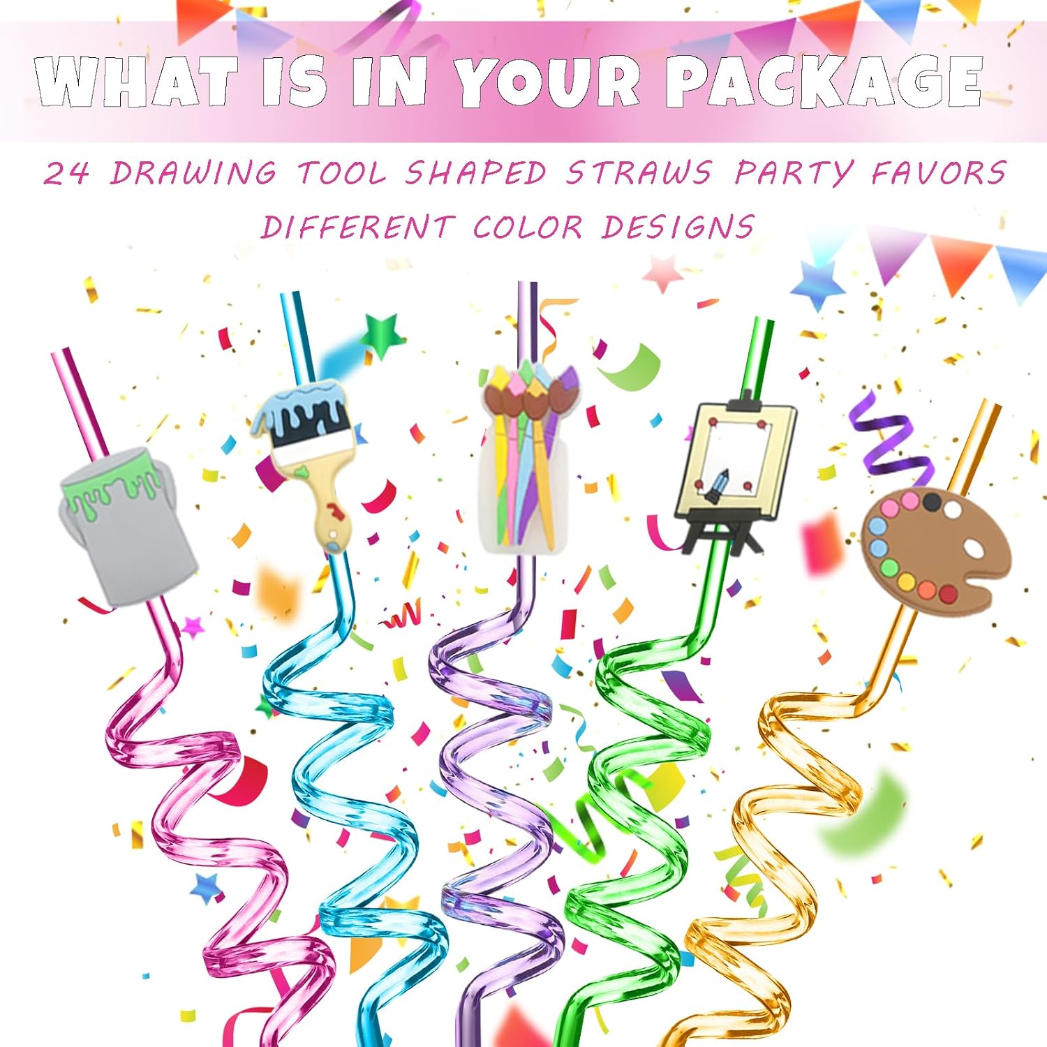 24 Reusable Art Straws with 2 Cleaning Brushes