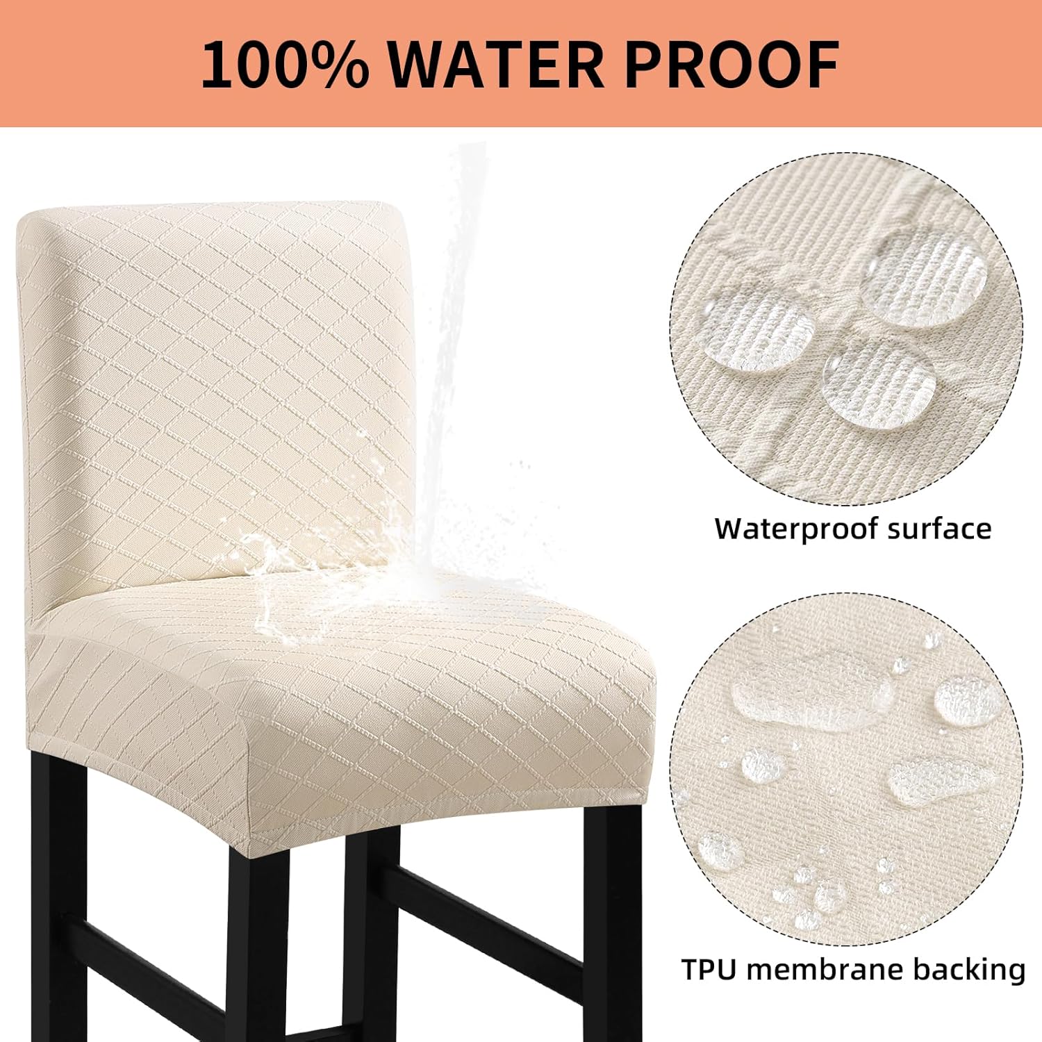 Fuloon Waterproof Bar Stool Covers 4PCS Beige