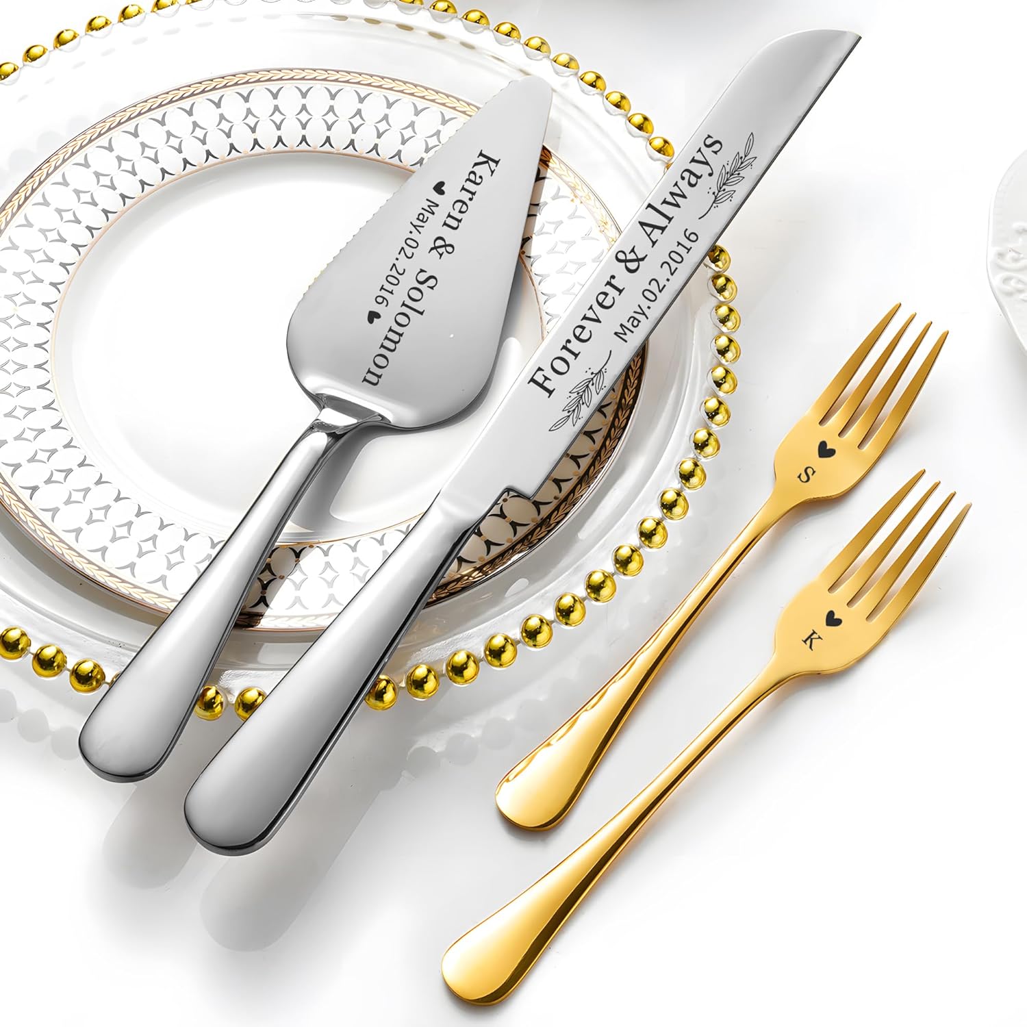 Personalized Silver Wedding Cake Knife and Server Set