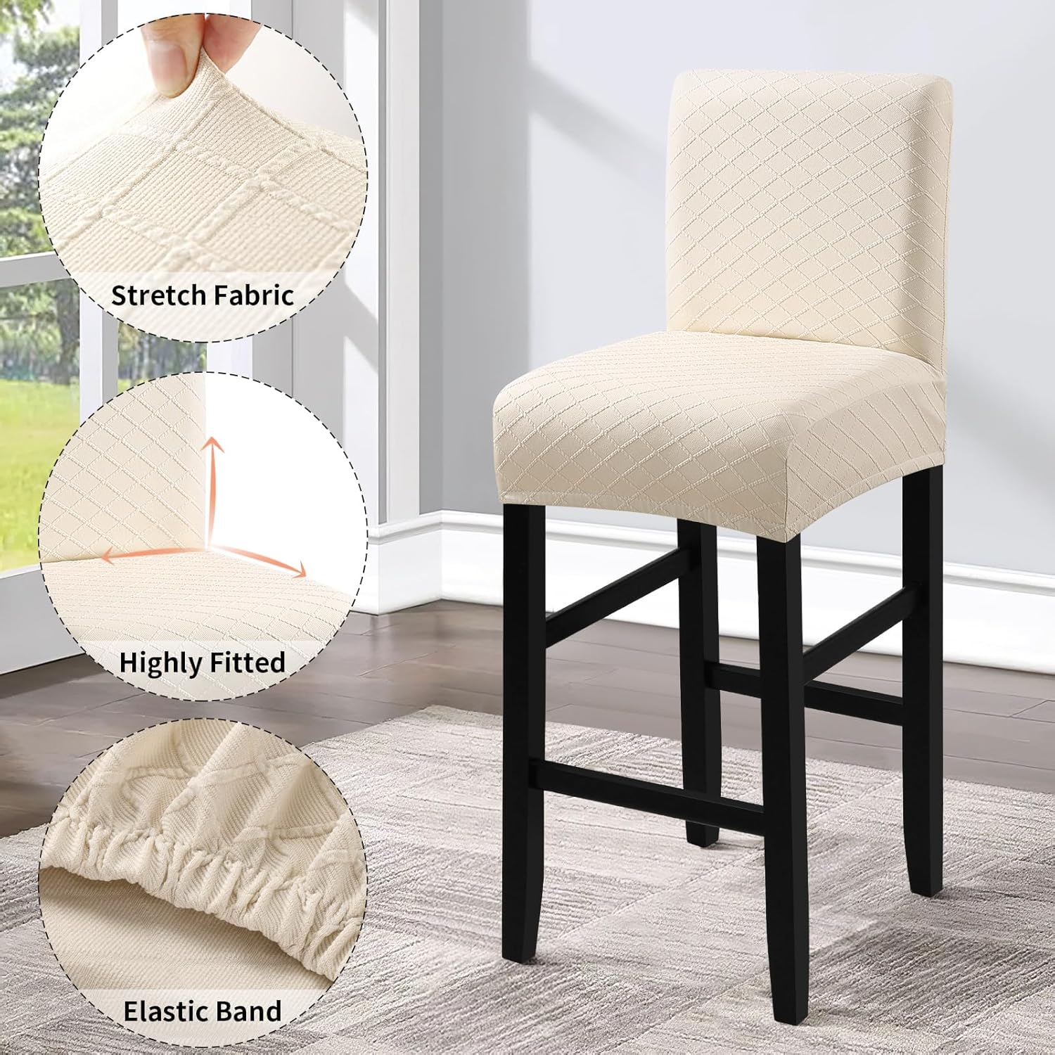 Fuloon Waterproof Bar Stool Covers 4PCS Beige