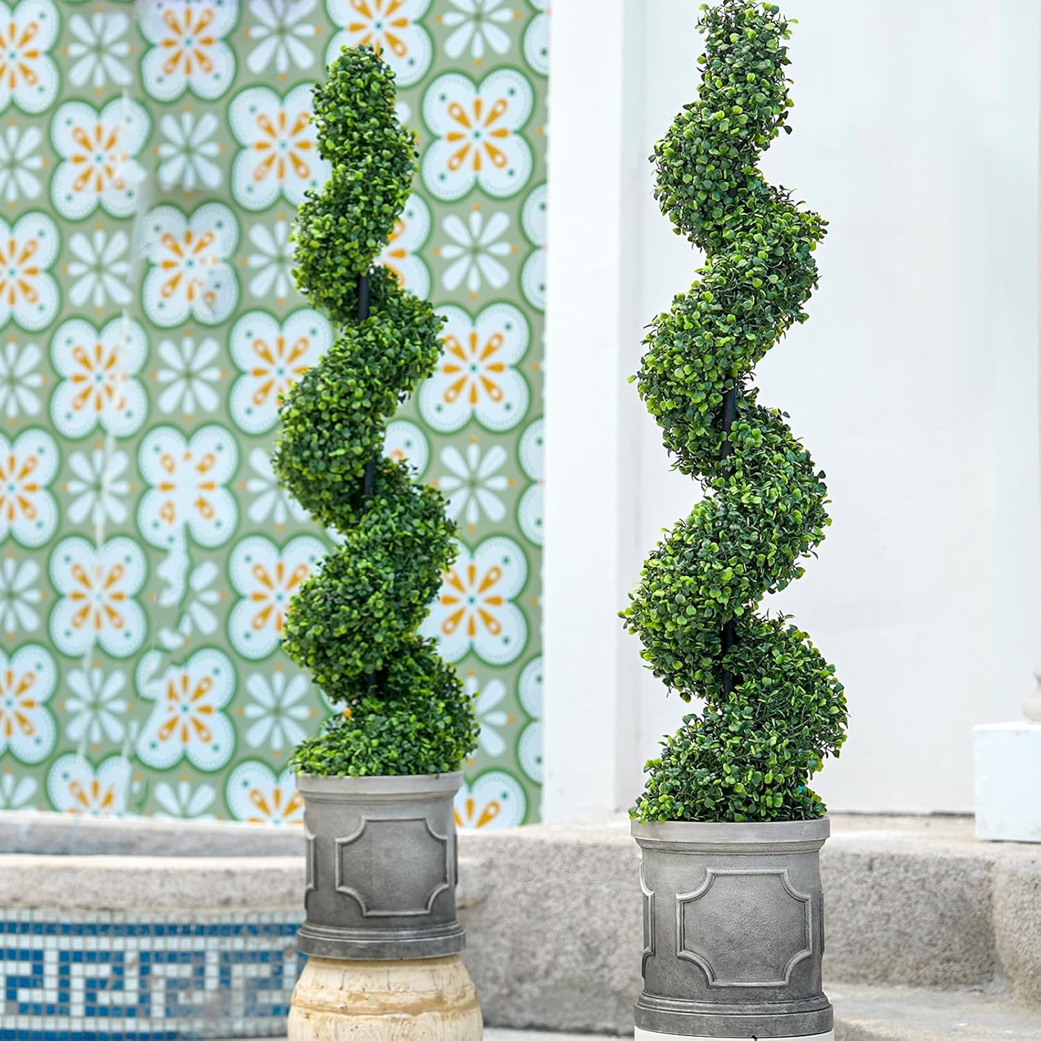 VIVATREES 3FT Spiral Boxwood Topiary Trees with Planter 2 Pack