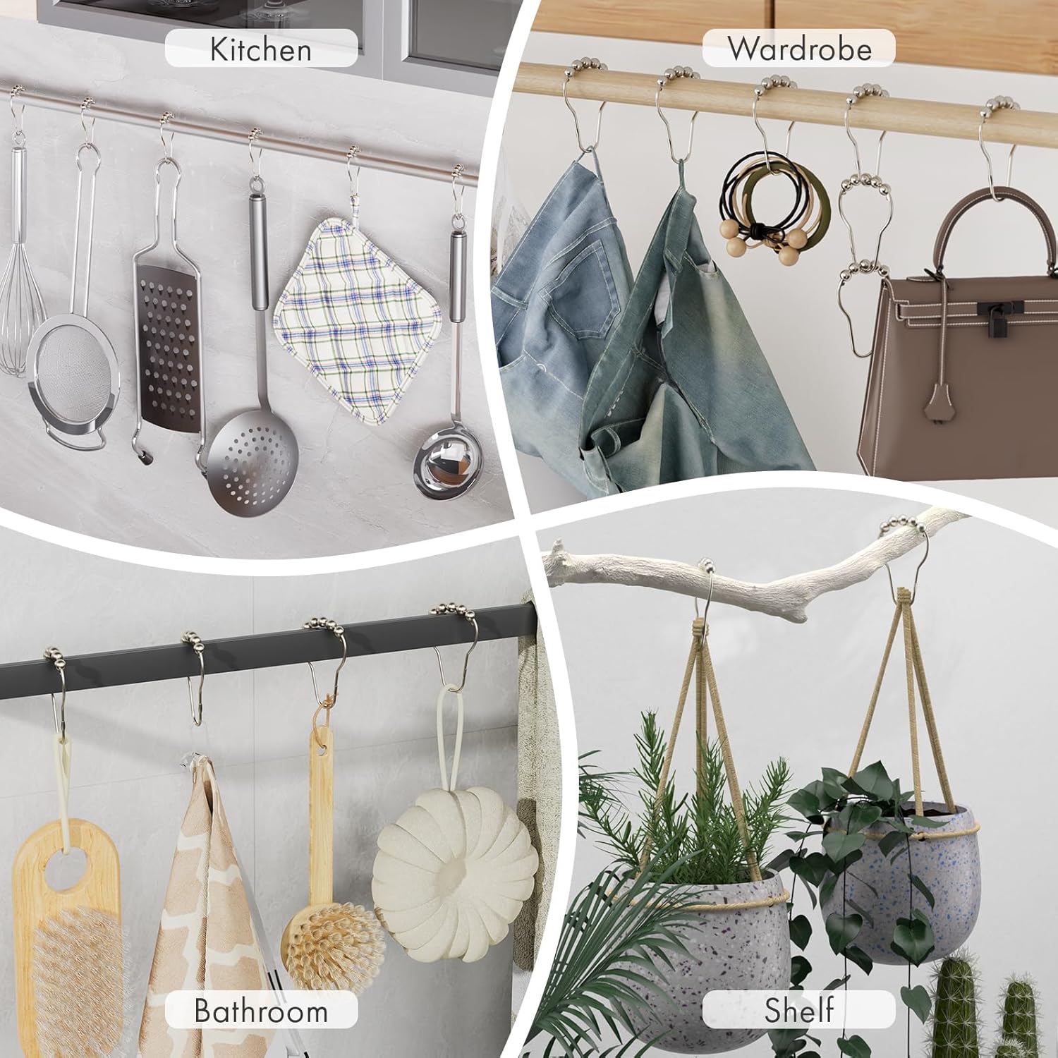 Amazer Decorative Stainless Steel Shower Curtain Hooks Set of 12