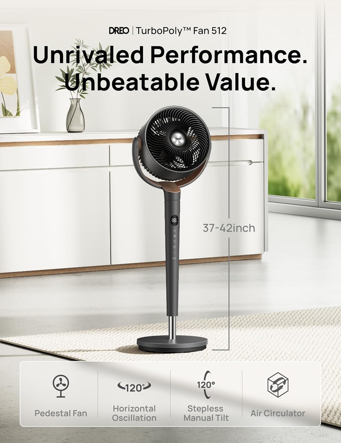 Dreo TurboPoly Fan for Bedroom Quiet Oscillating Floor Fan