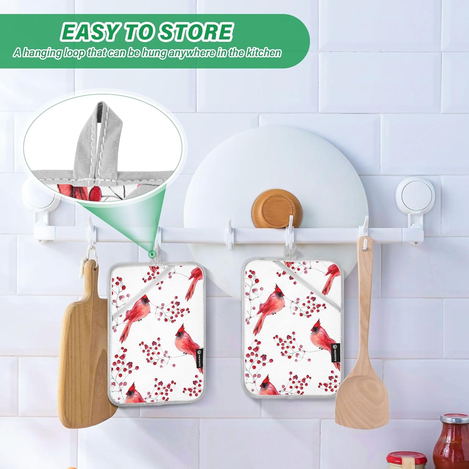 Berry Cardinal Bird Hot Pad Set of 2
